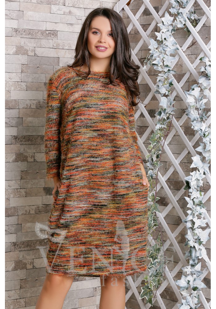 Rochie Arabela din tricot cu maneci 3 sferturi si buzunare
