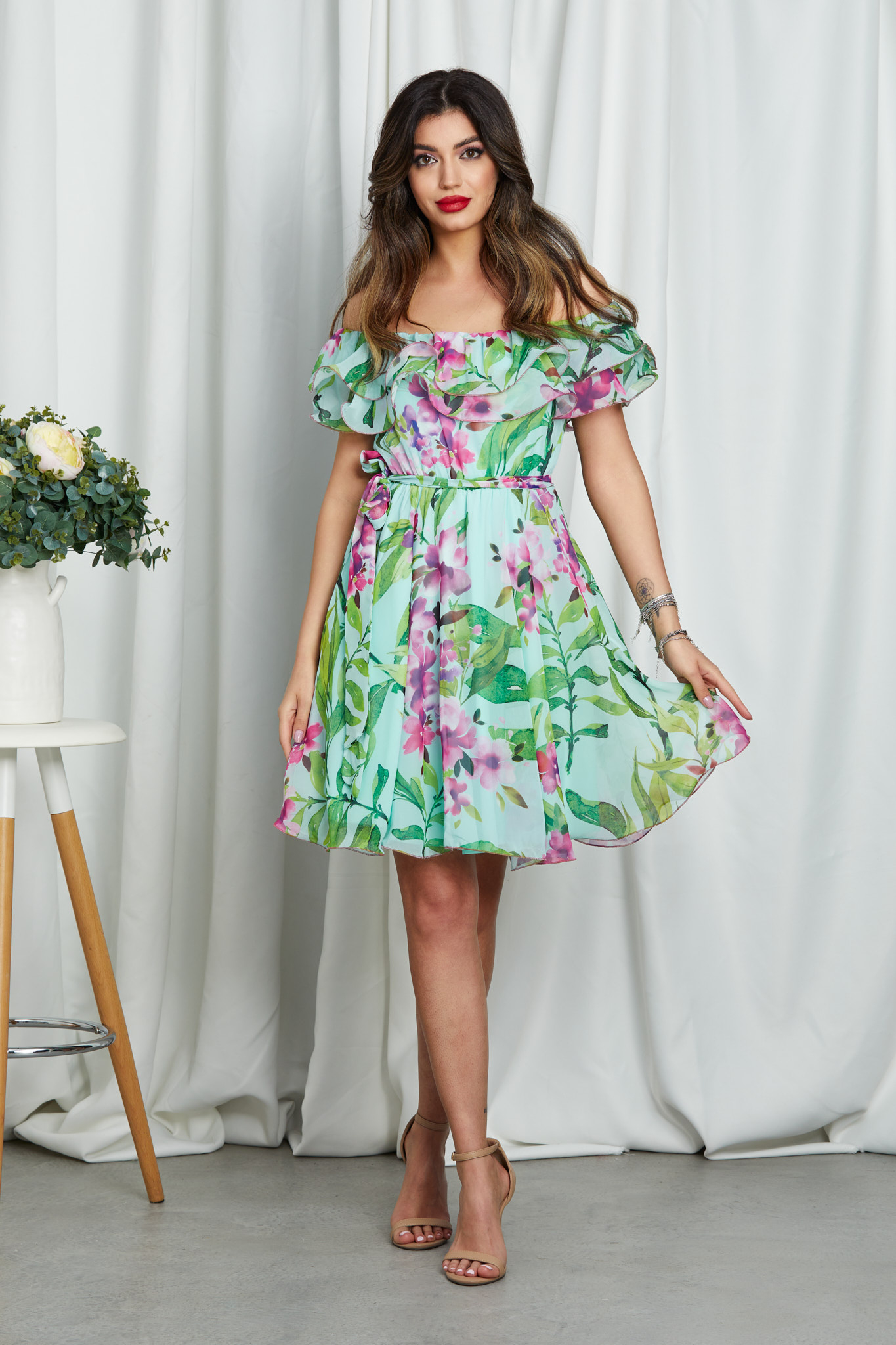 Rochie Beatrice Turcoaz Floral