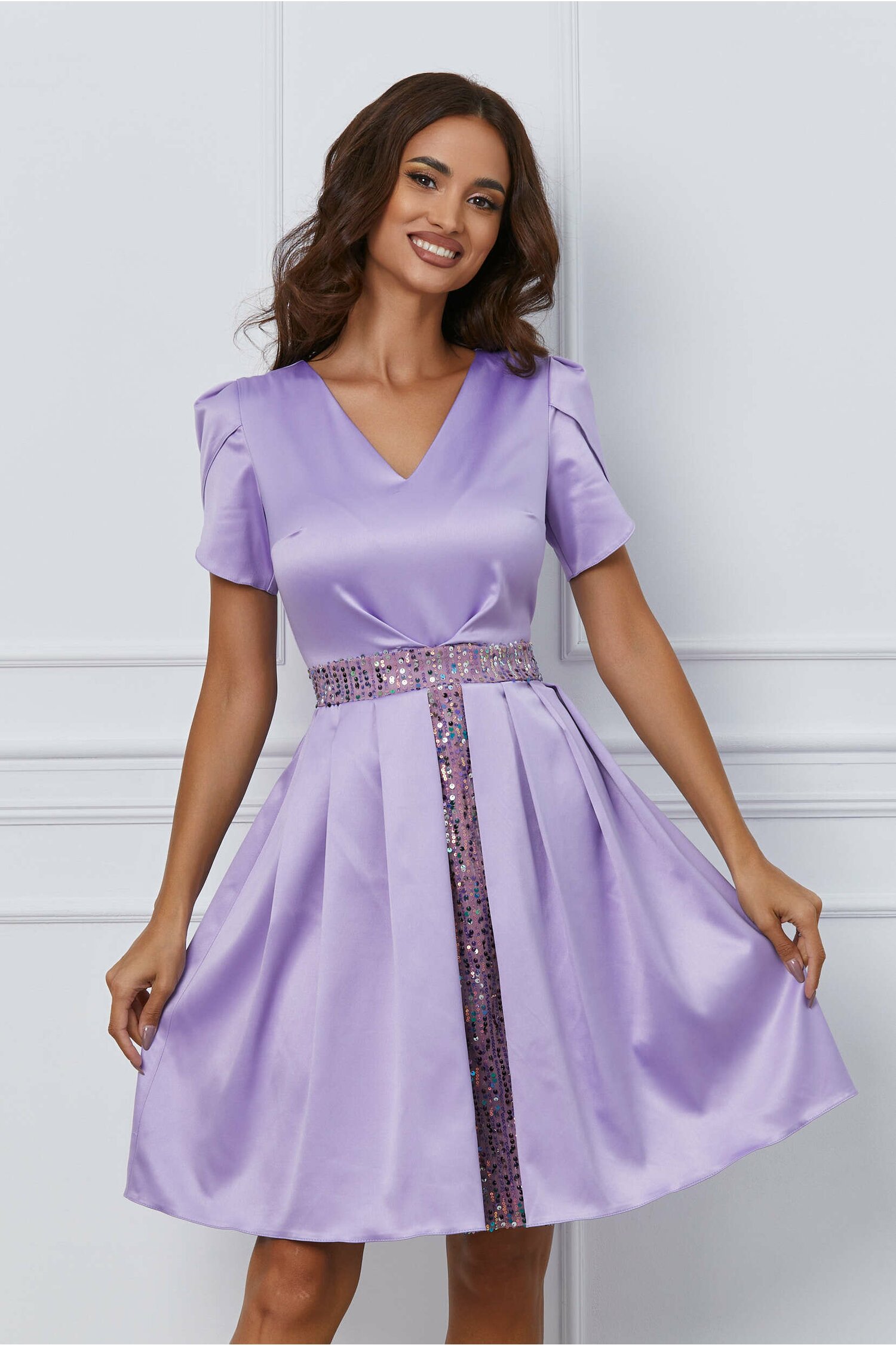 Rochie Dy Fashion lila cu paiete pe fusta