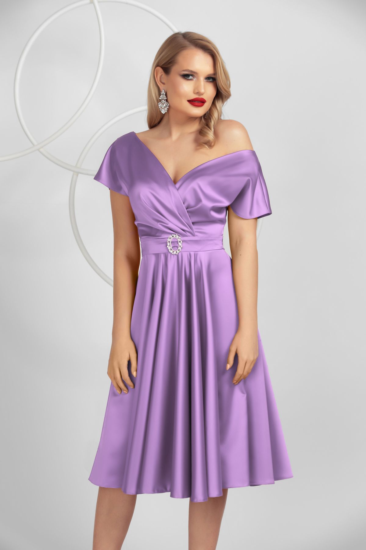 Rochie eleganta Pretty Girl de ocazie lila in clos din tafta