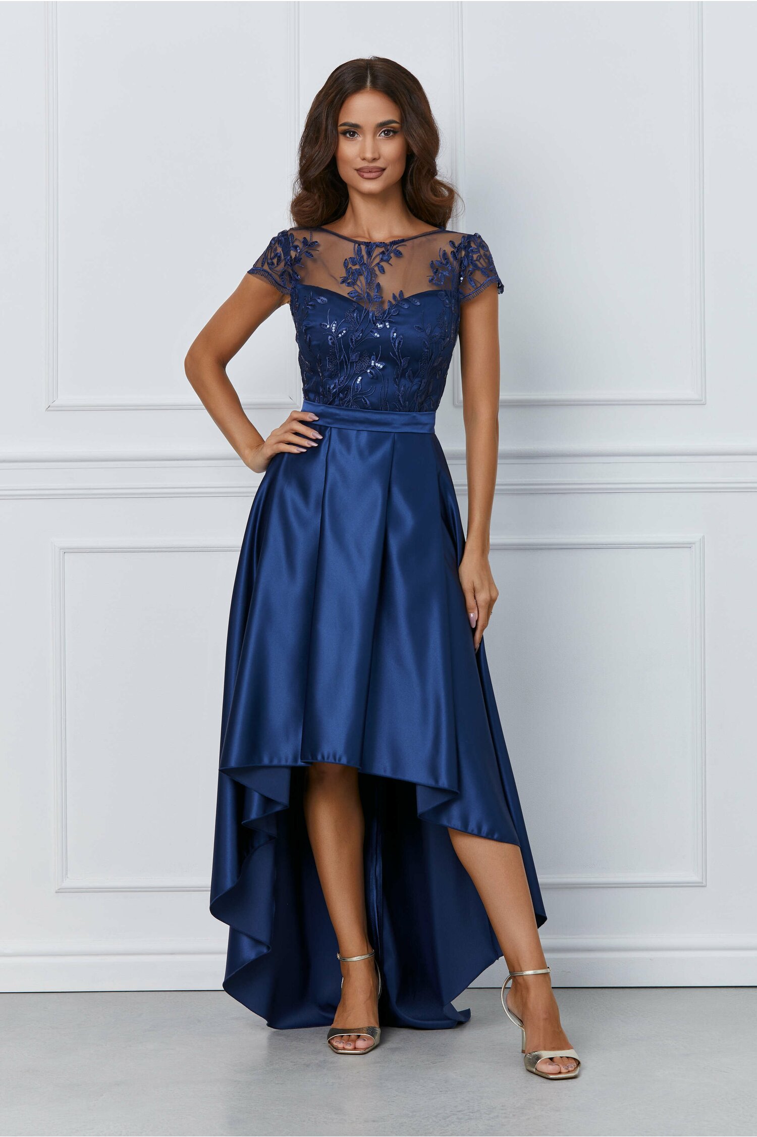 Rochie MBG bleumarin cu lungime asimetrica