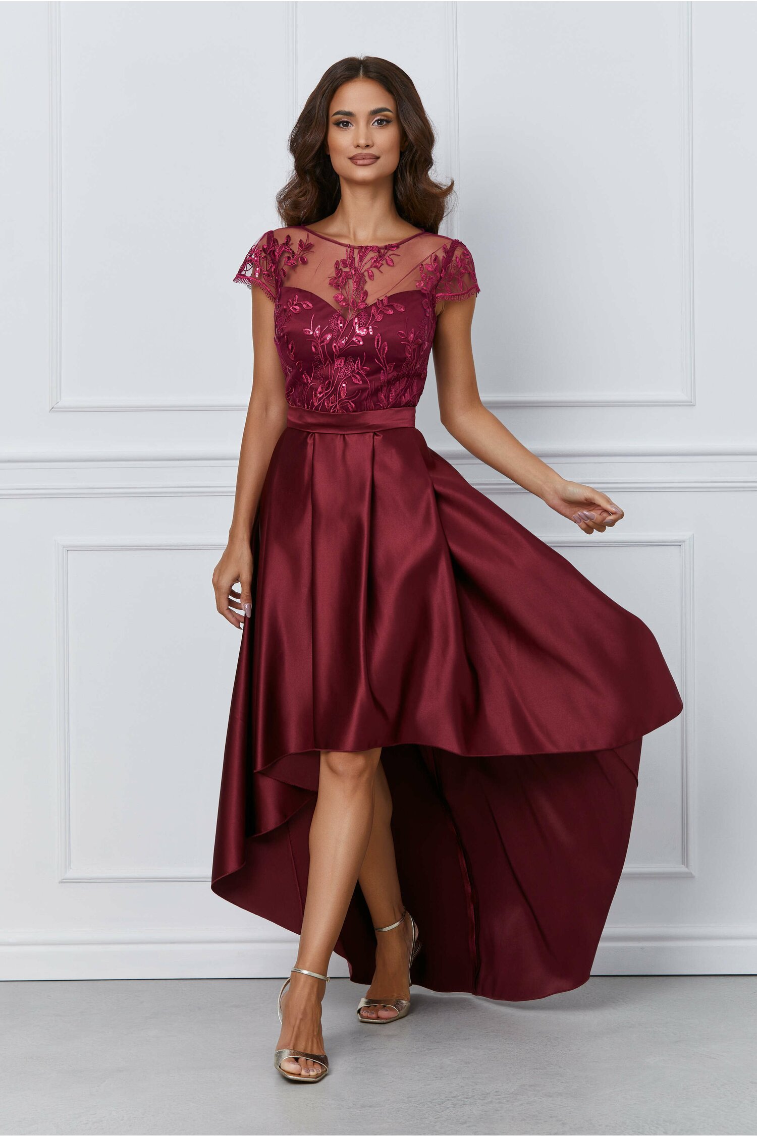 Rochie MBG bordo cu lungime asimetrica