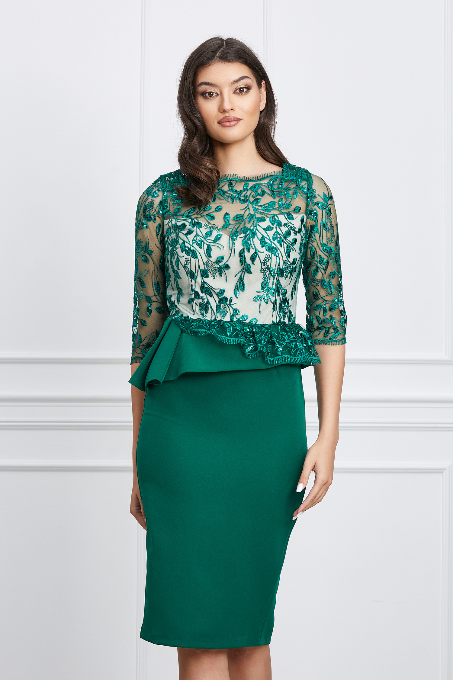 Rochie MBG verde cu bust bej