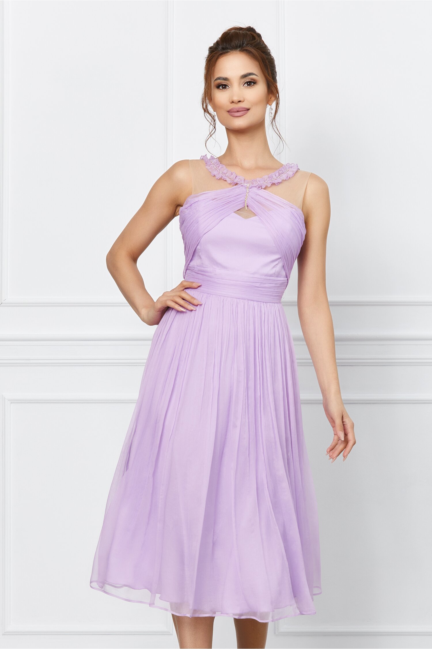 Rochie Leonard Collection lila cu strasuri