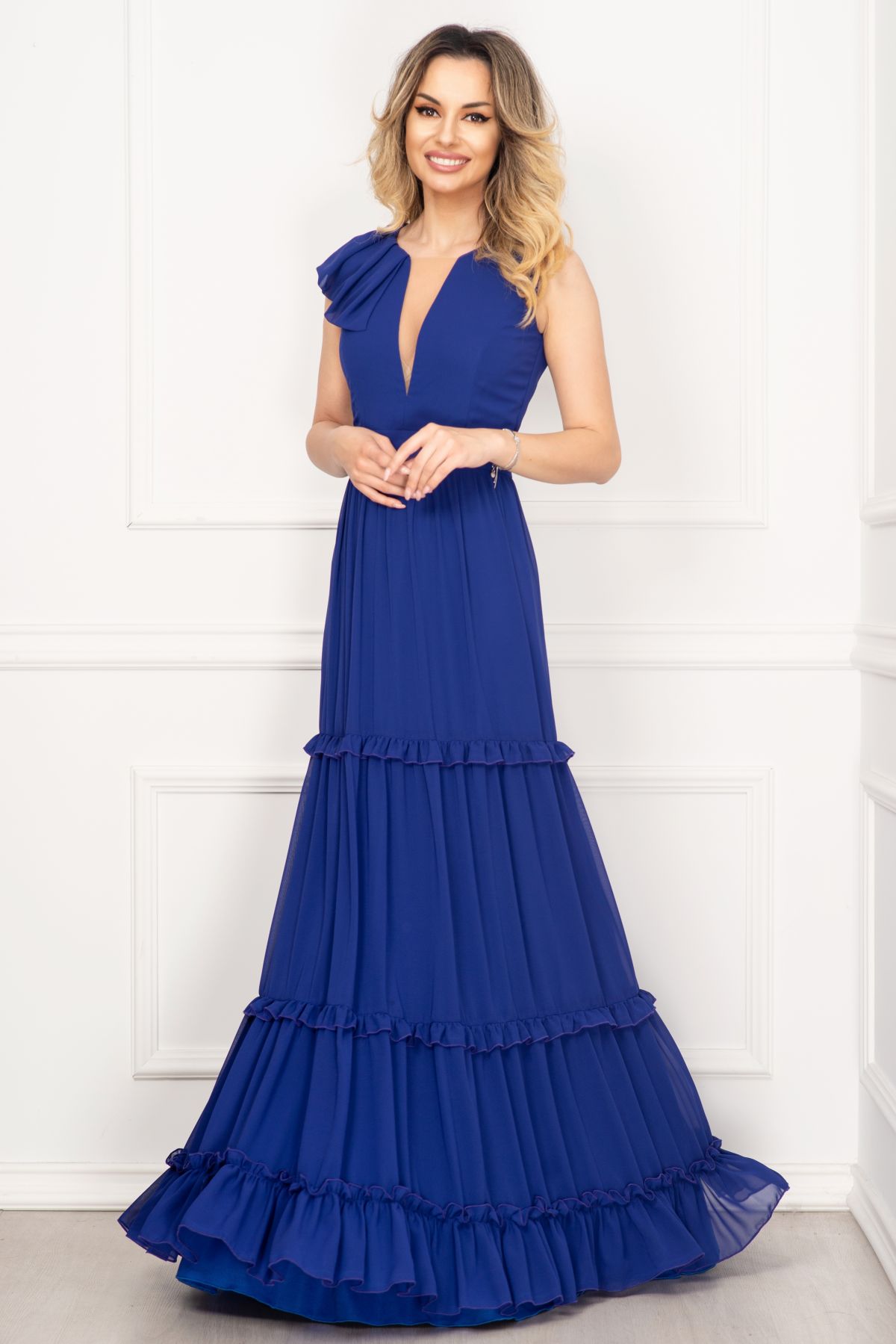 Rochie de seara Fofy albastra cu volane