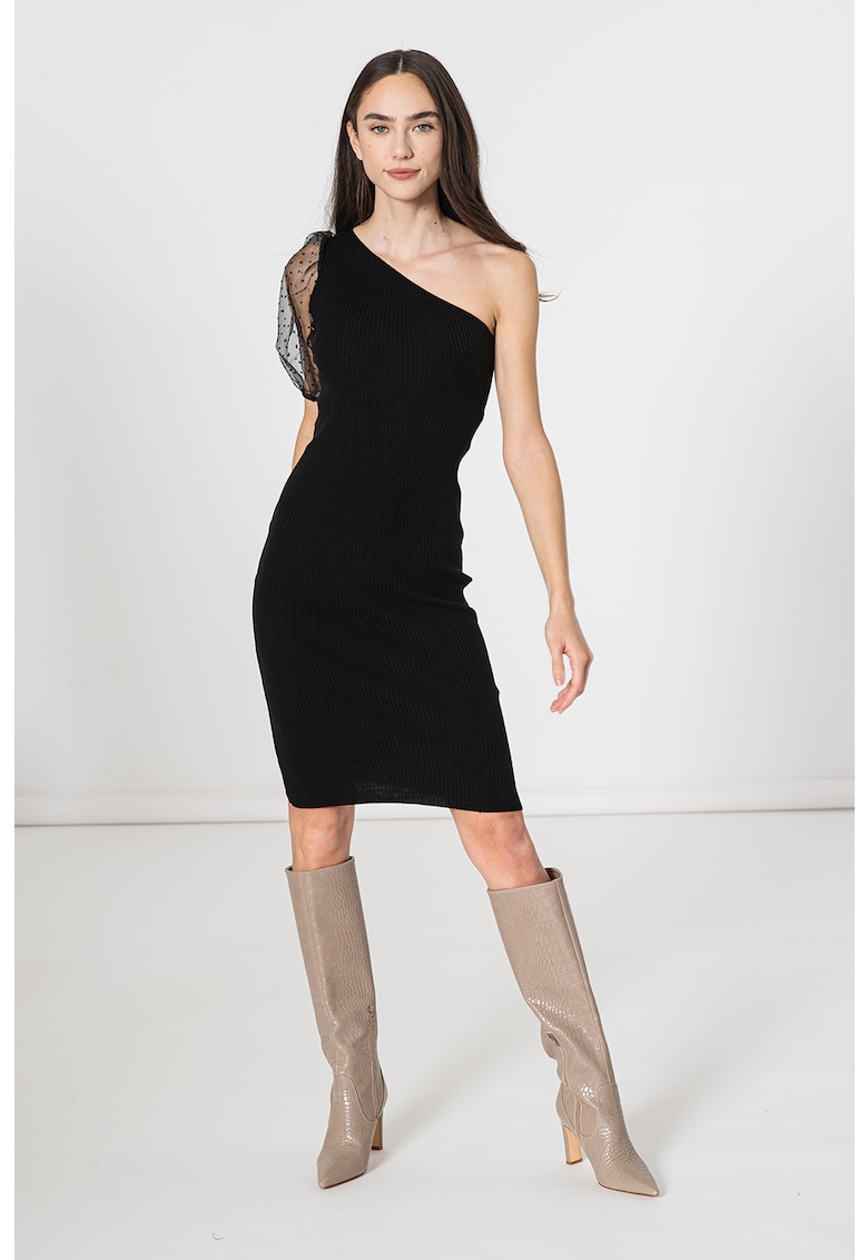Rochie midi cambrata cu aspect striat