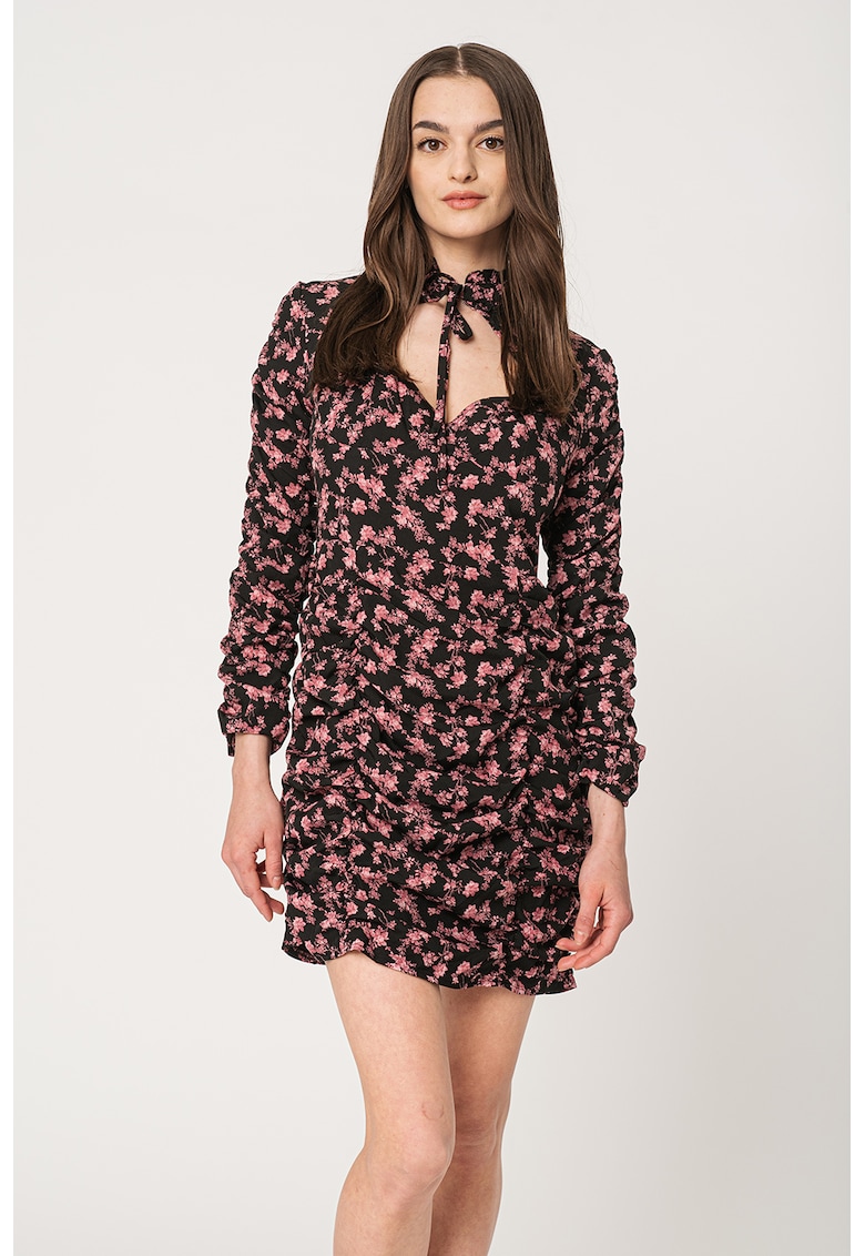 Rochie cu imprimeu floral si decupaj pe piept