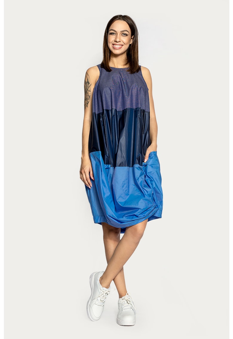 Rochie cu croiala balon si model colorblock