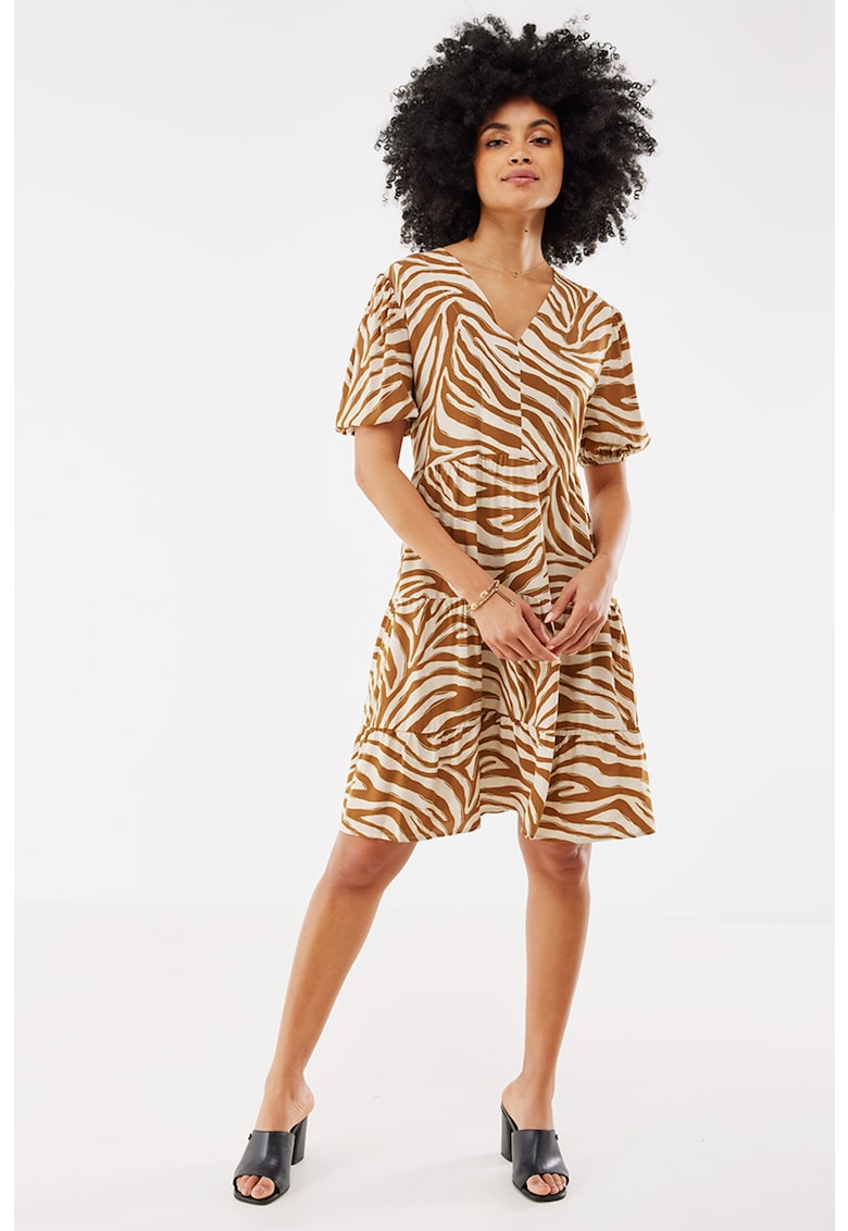 Rochie cu decolteu in V si imprimeu zebra
