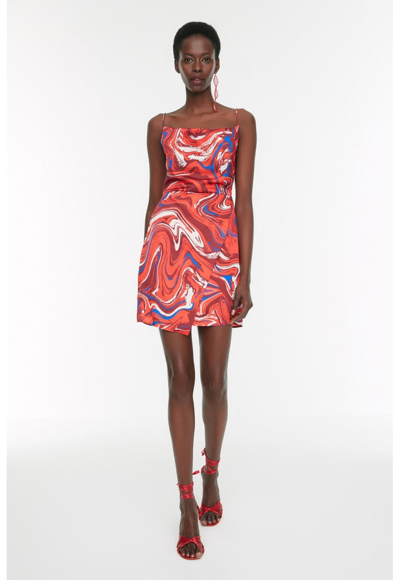 Rochie de satin cu model abstract