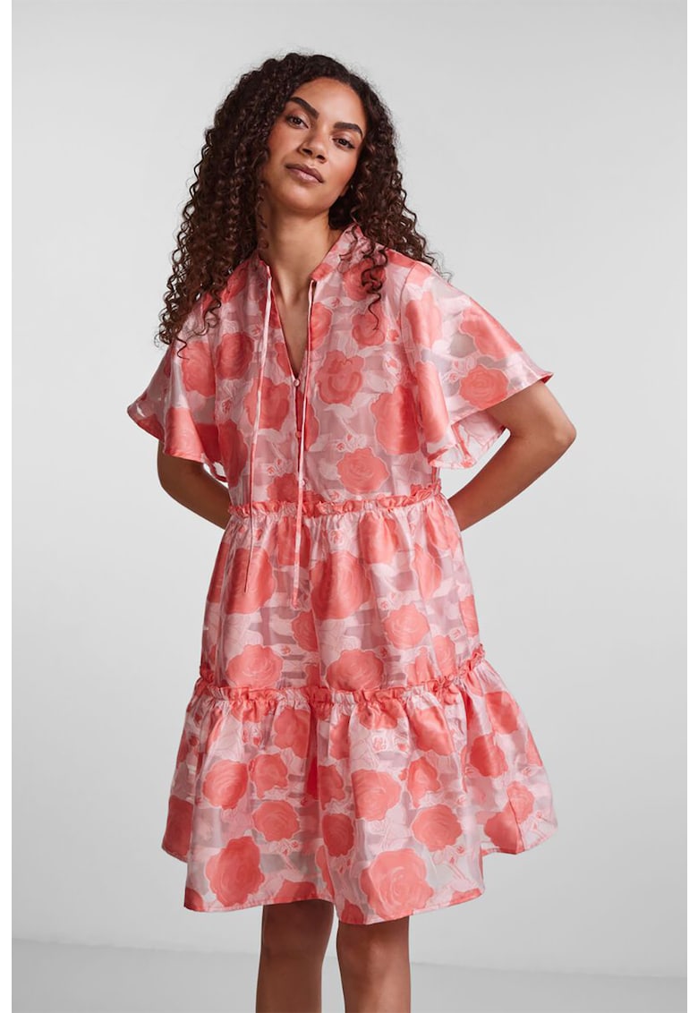 Rochie cu imprimeu floral si fenta cu nasturi Wanja