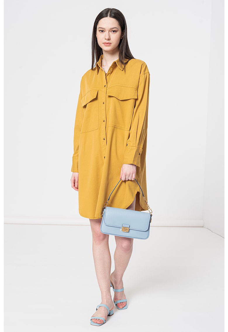Rochie-camasa din amestec de lyocell cu buzunare cu clapa