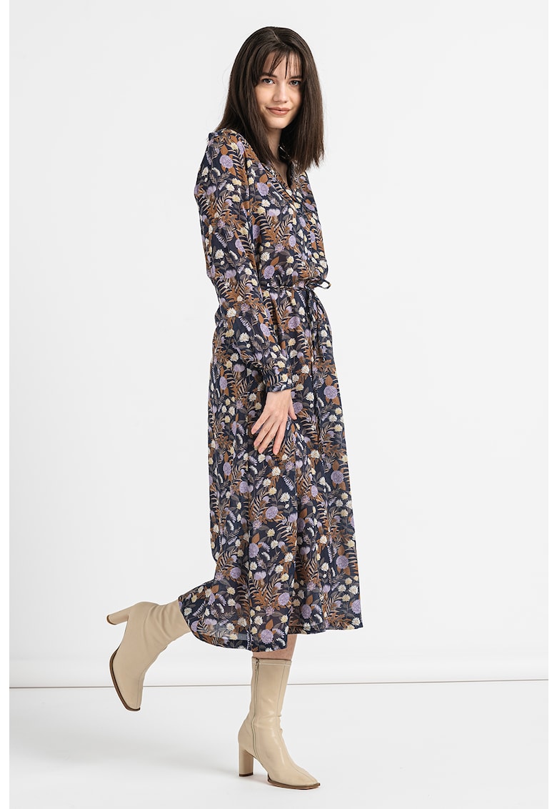 Rochie cu decolteu in V si model floral Fanny