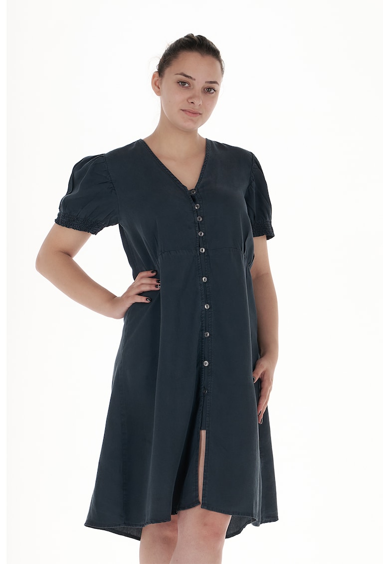 Rochie din lyocell cu nasturi si decolteu in V