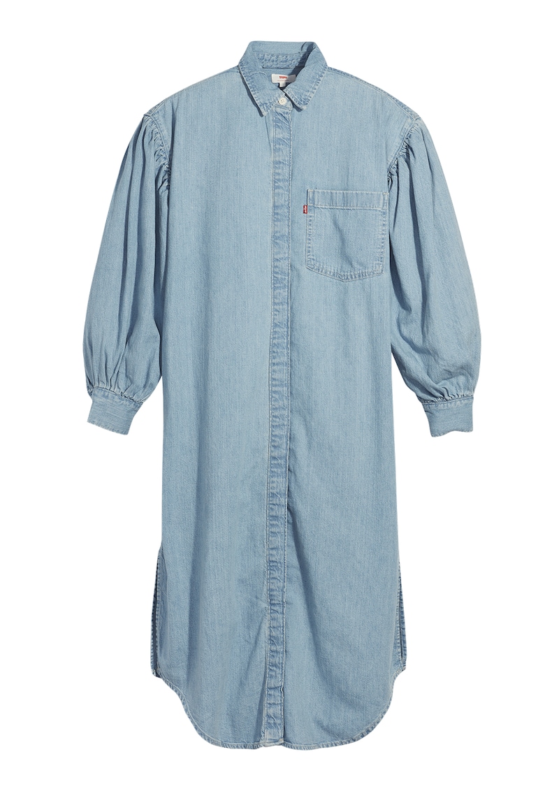 Rochie tip camasa din denim cu maneci bufante