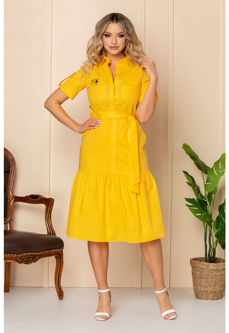Rochie-camasa cu buzunare aplicate pe piept