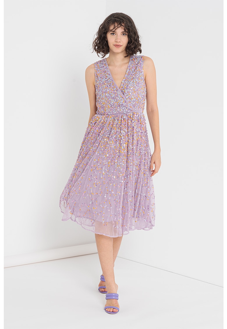 Rochie midi evazata si decorata cu paiete Radiant