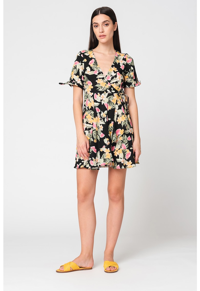 Rochie de plaja din amestec de in cu imprimeu tropical Vity Wailaniday