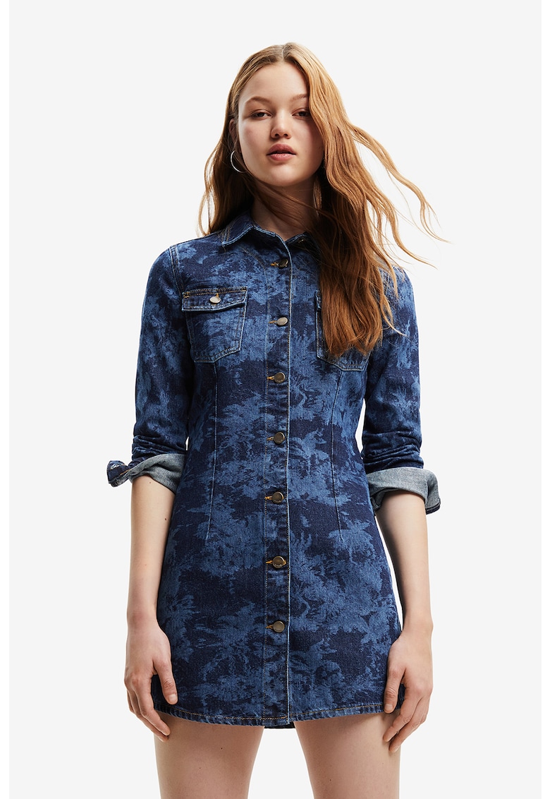 Rochie de denim cu imprimeu abstract