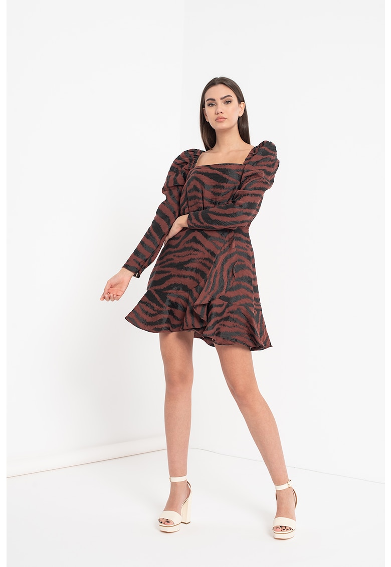 Rochie mini cu imprimeu zebra si maneci bufante