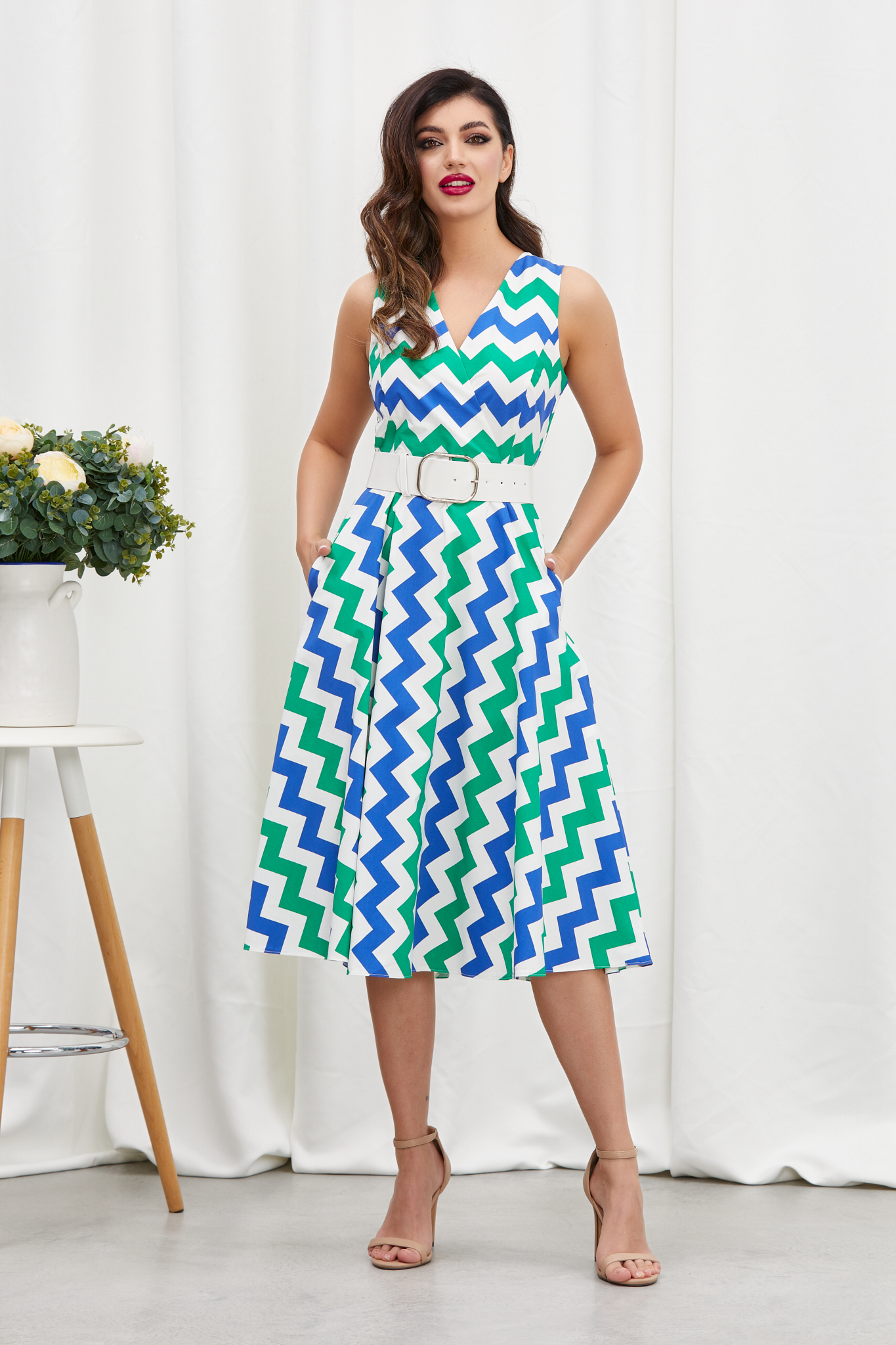 Rochie Melya Verde Multi