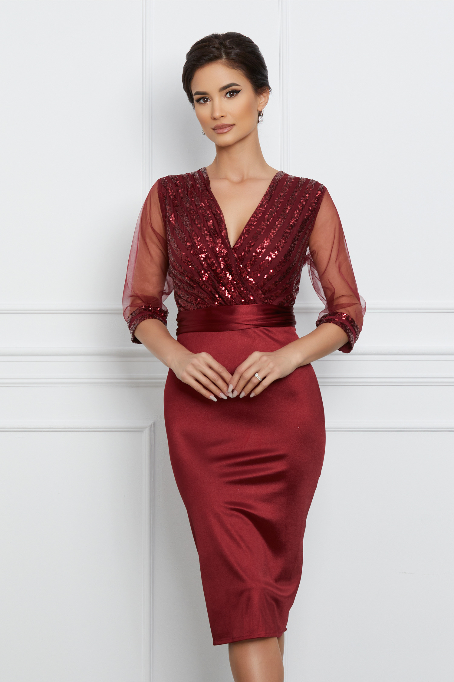 Rochie Samira bordo cu paiete la bust