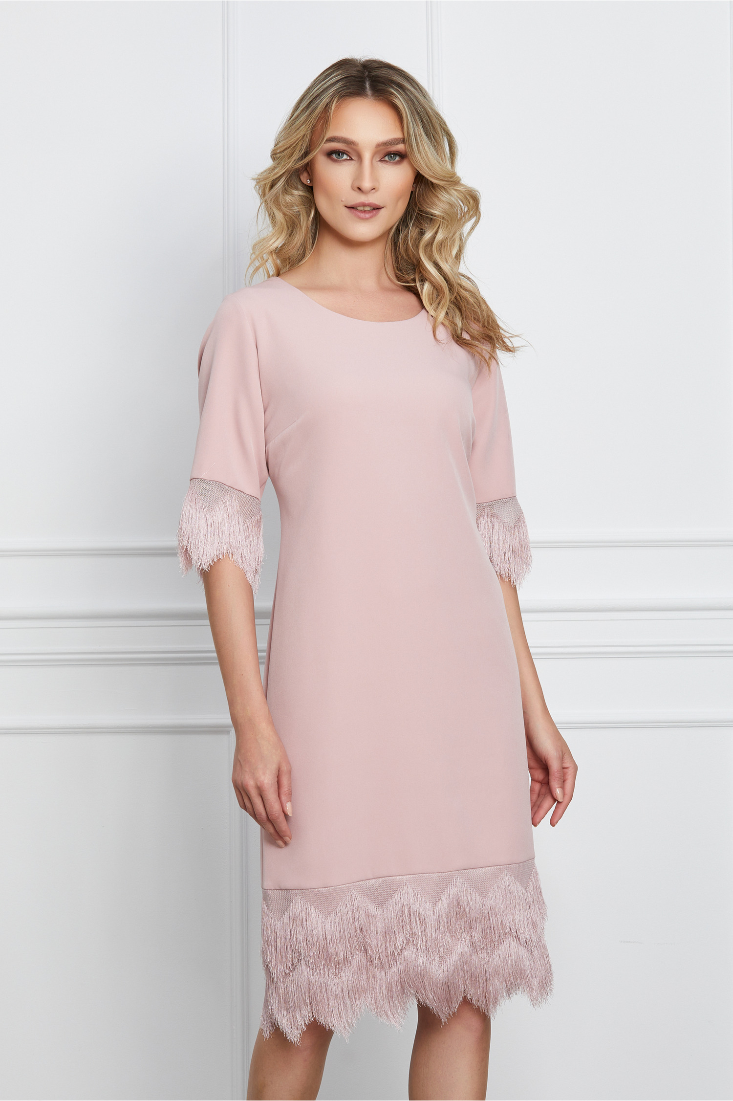 Rochie Roxana roz cu franjuri