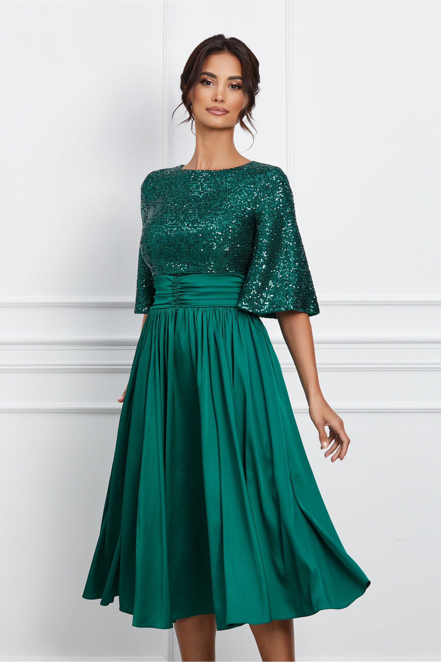 Rochie Dy Fashion verde cu paiete la bust