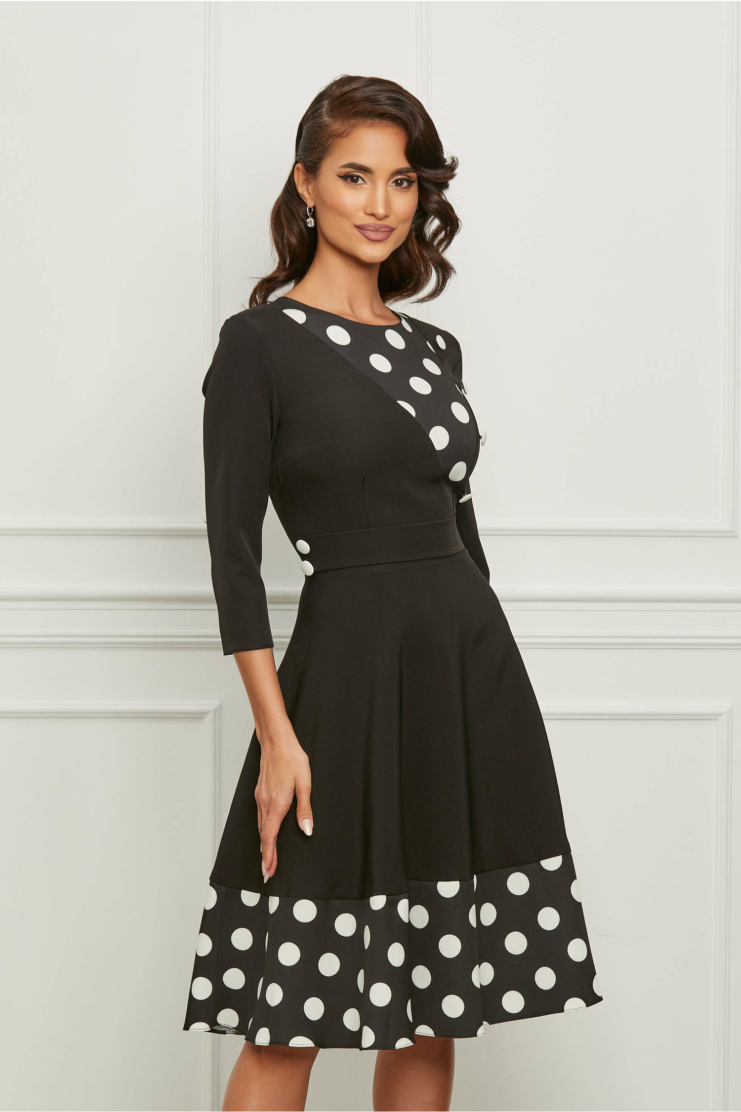 Rochie Dy Fashion neagra cu buline albe