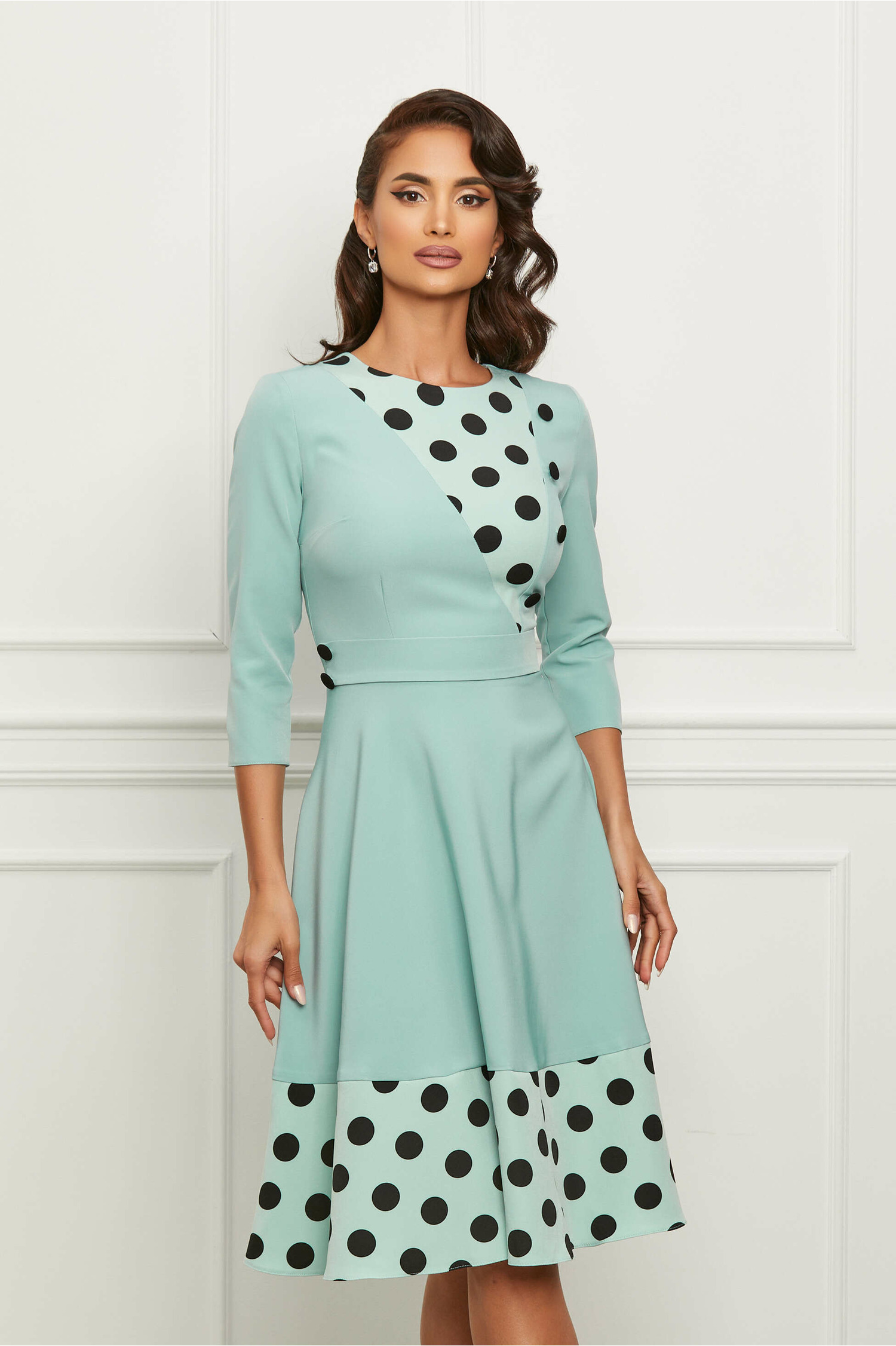 Rochie Dy Fashion verde mint cu buline negre