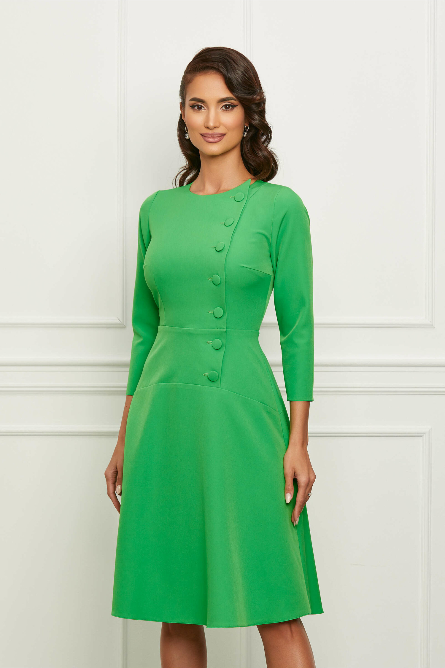 Rochie Moze verde crud cu nasturi la bust
