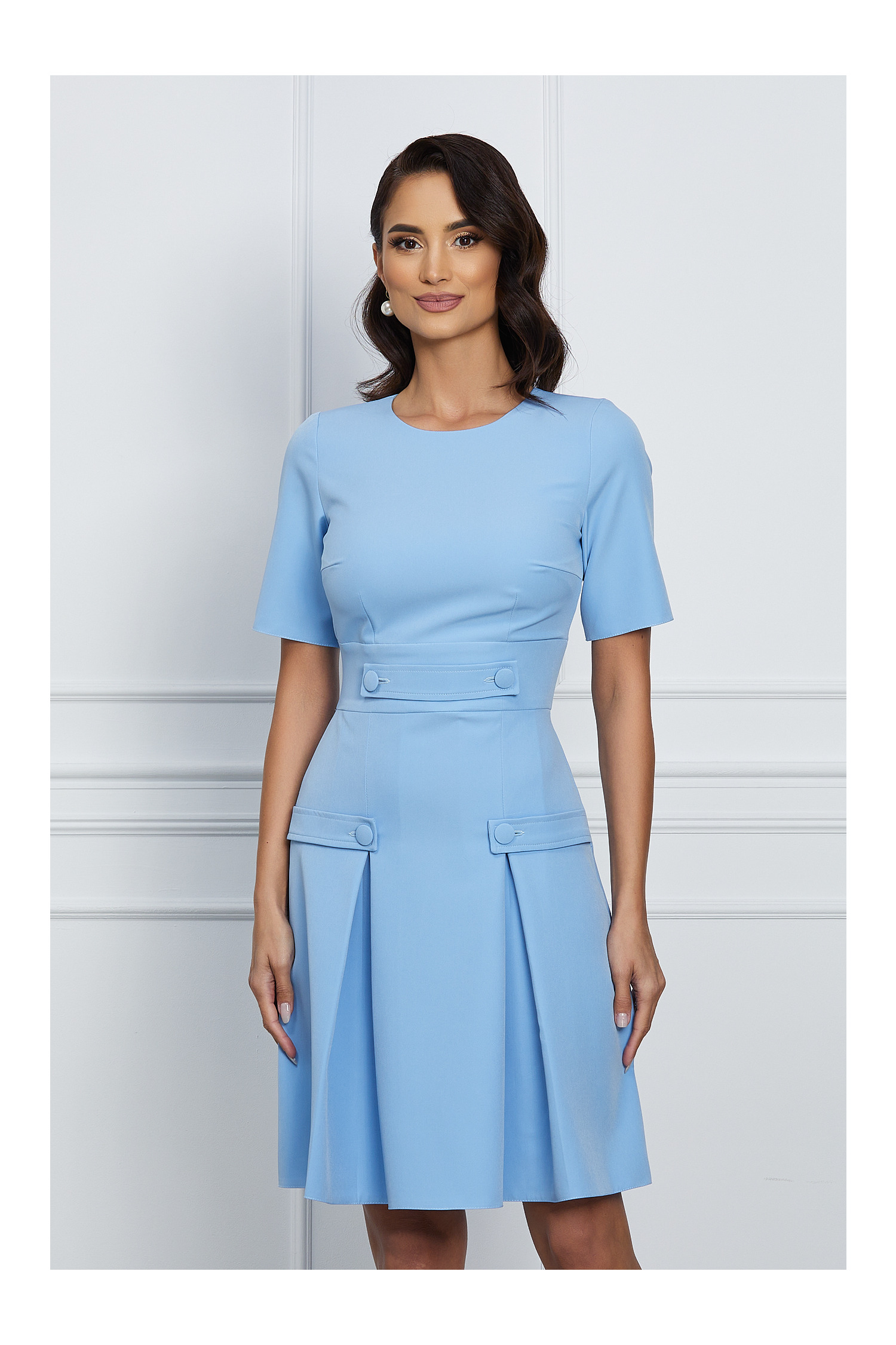 Rochie Moze bleu cu nasturi si pliuri