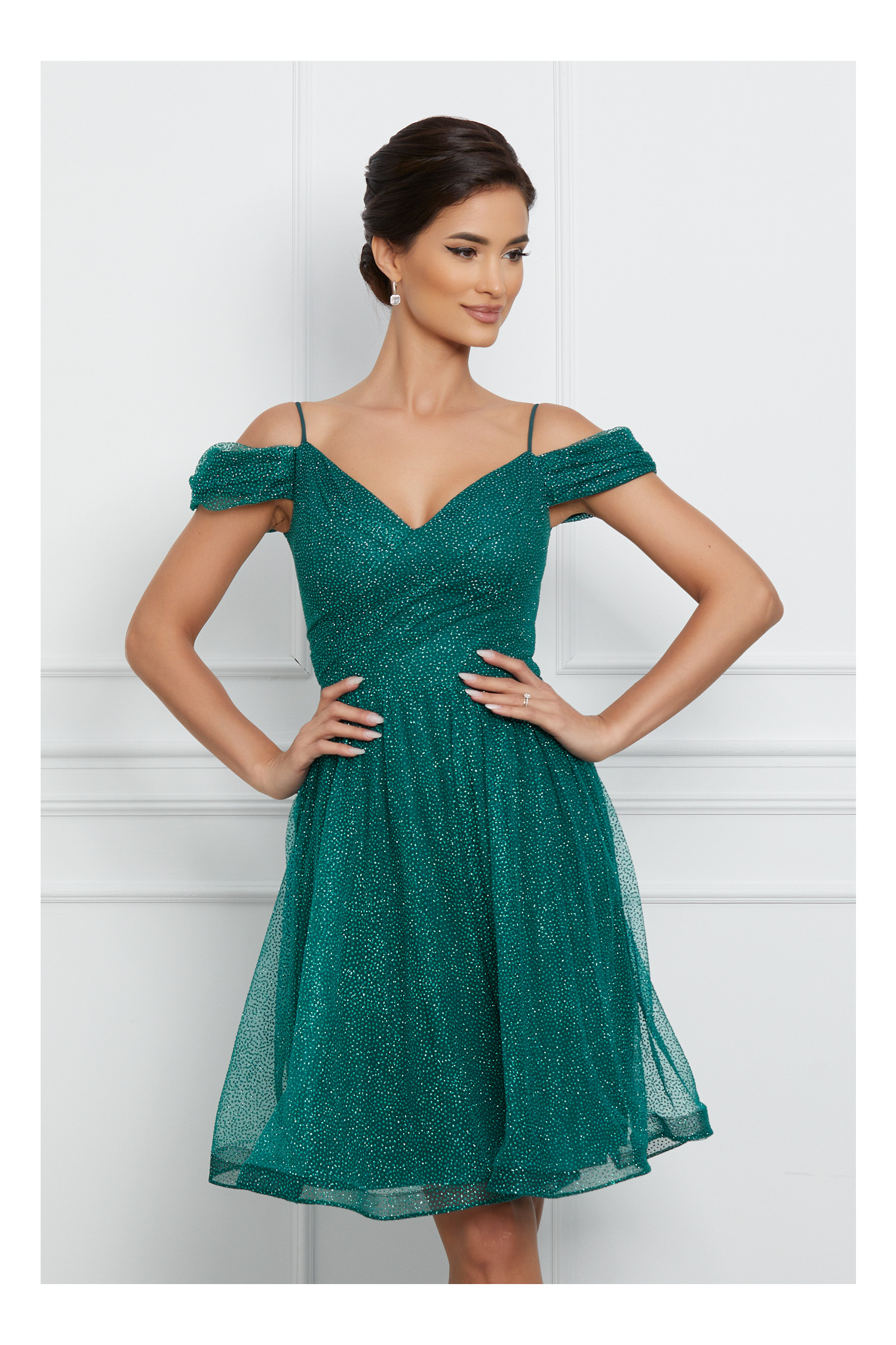 Rochie Adelina verde cu glitter