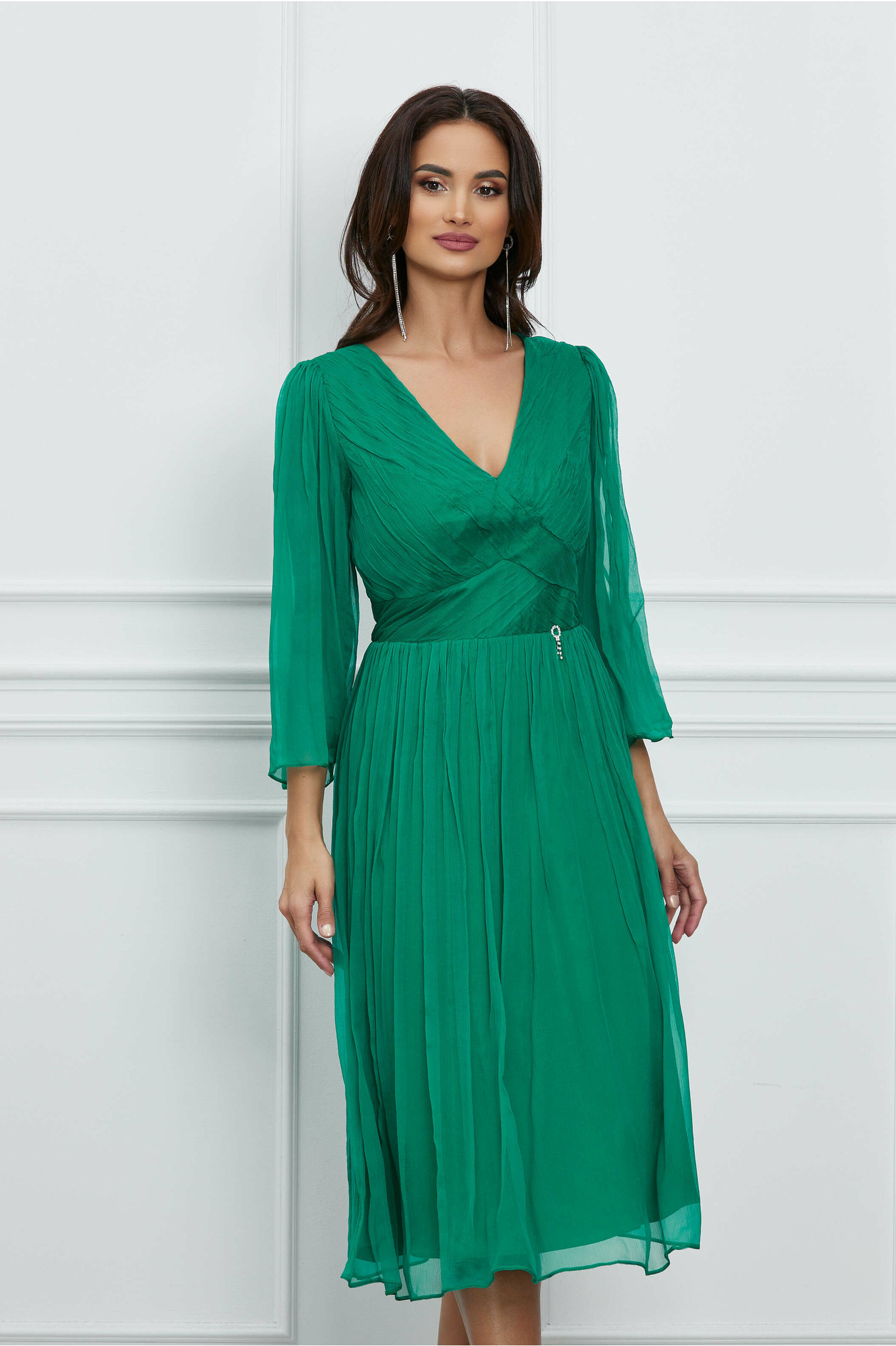Rochie Lorena din matase naturala verde