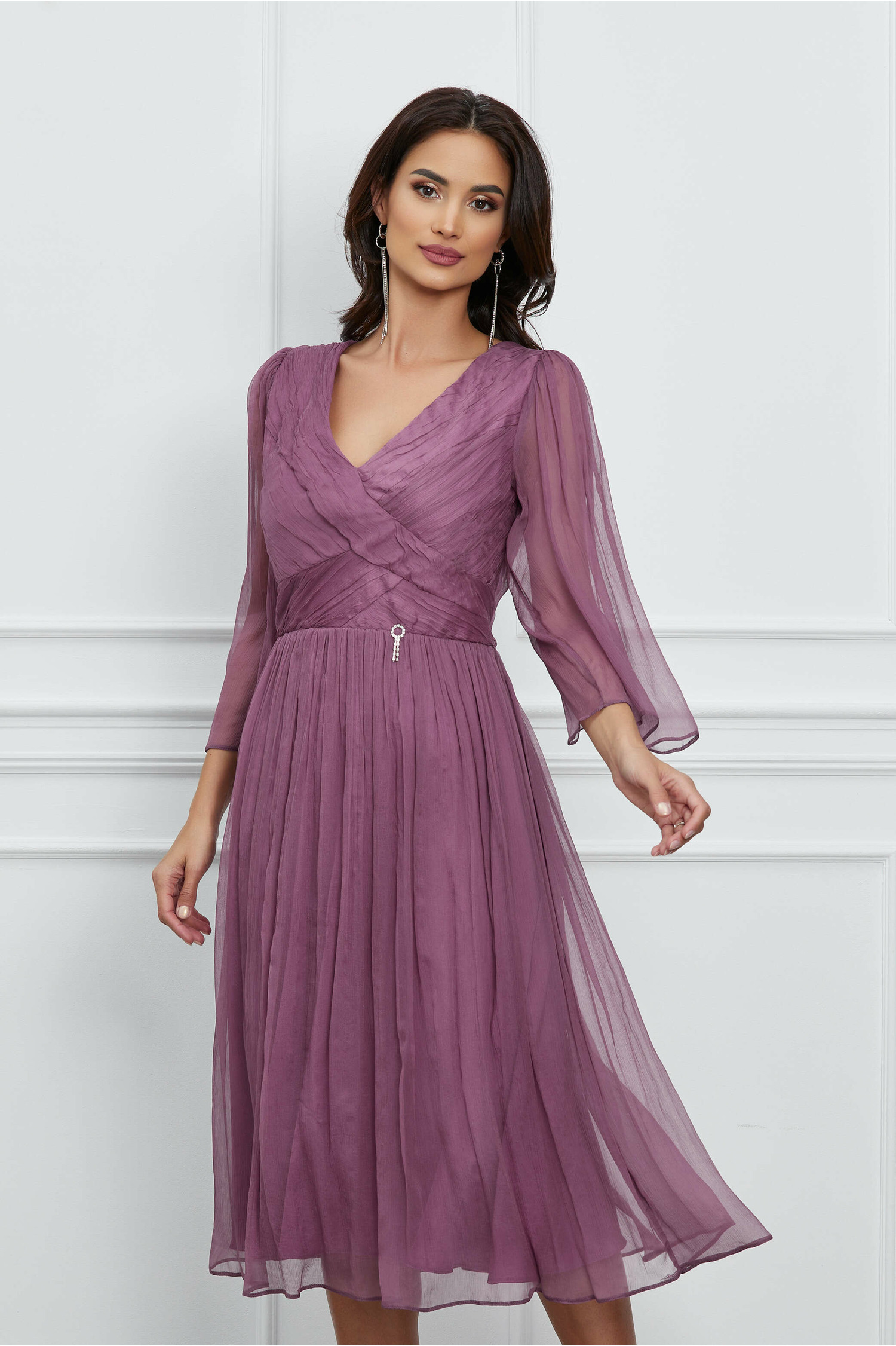 Rochie Lorena din matase naturala lila