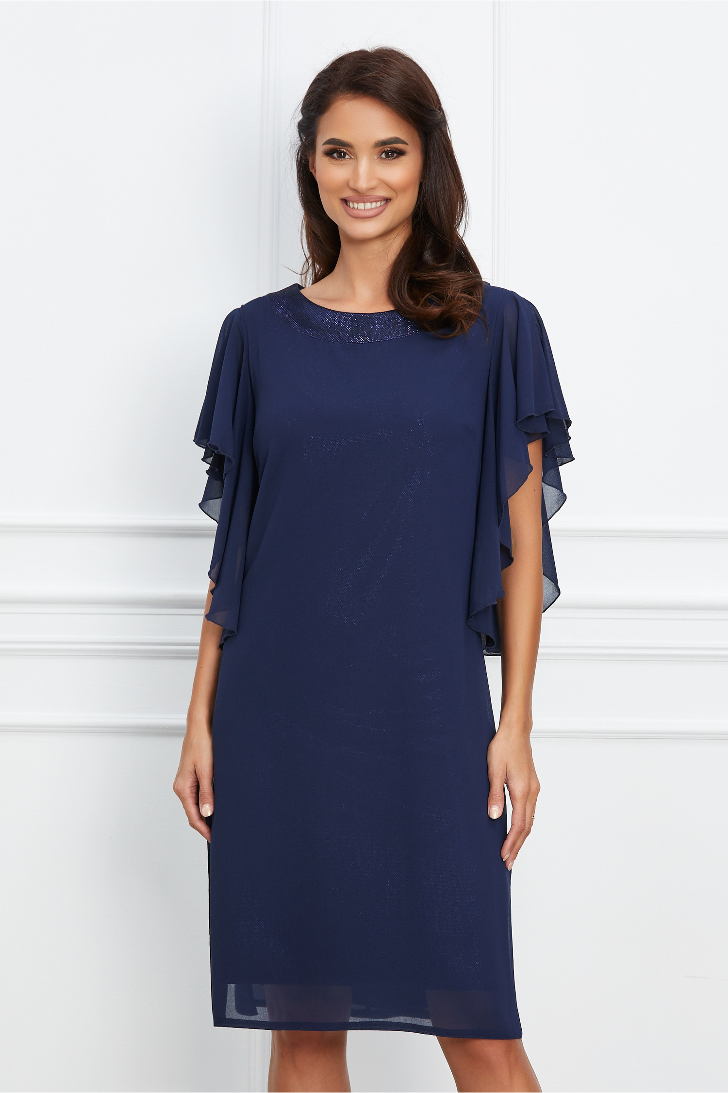 Rochie Melina bleumarin din lurex acoperit cu voal