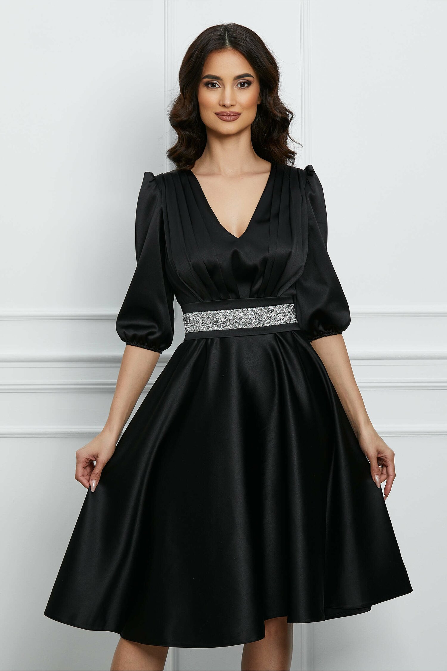 Rochie Ella Collection Aria neagra cu cordon in talie
