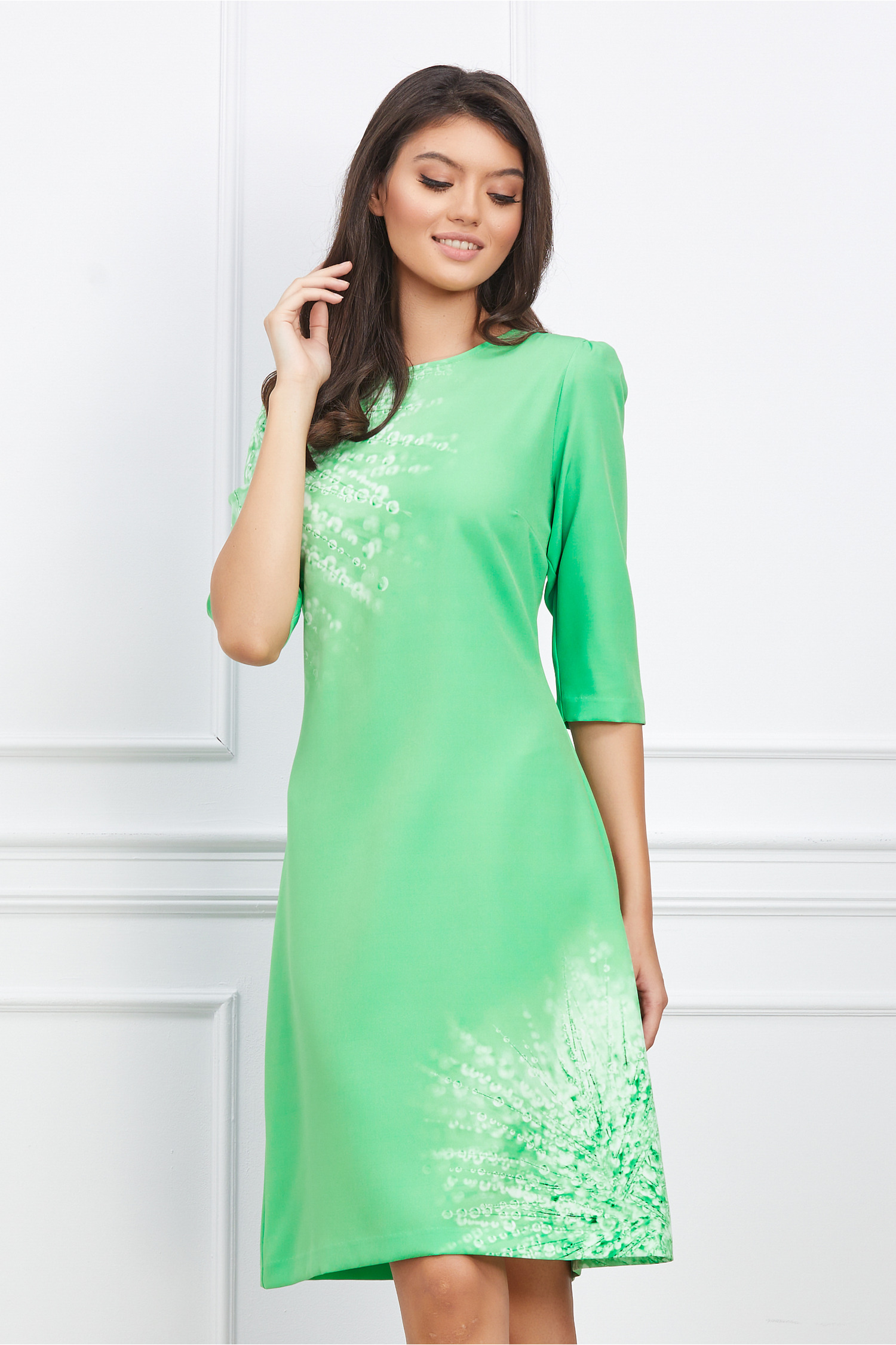 Rochie Viviana verde cu imprimeuri