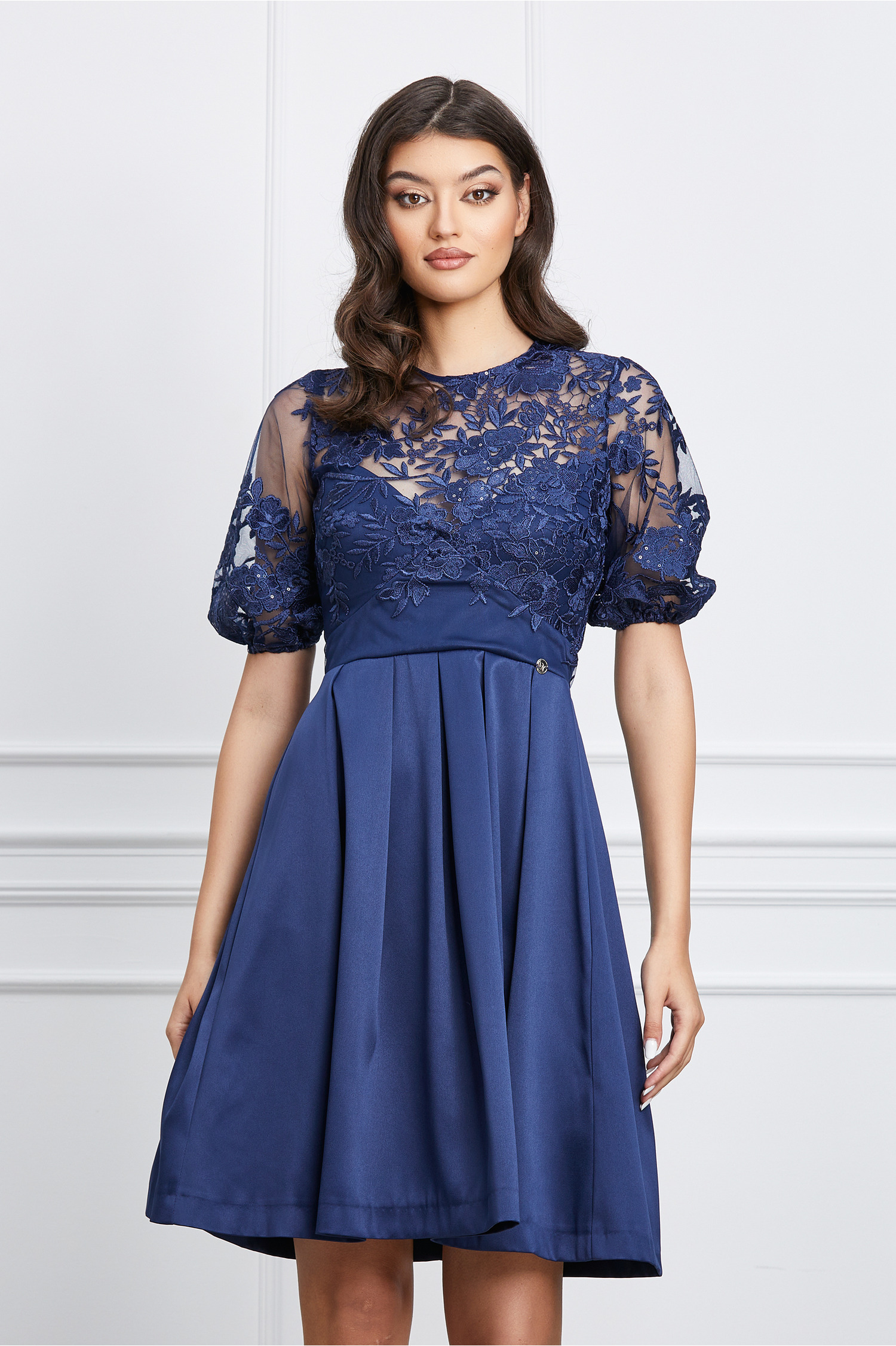 Rochie Dy Fashion bleumarin cu bust din dantela