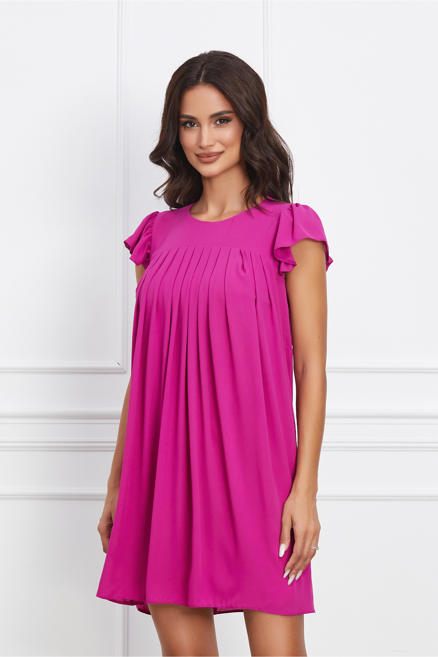 Rochie Dy Fashion fucsia scurta din voal