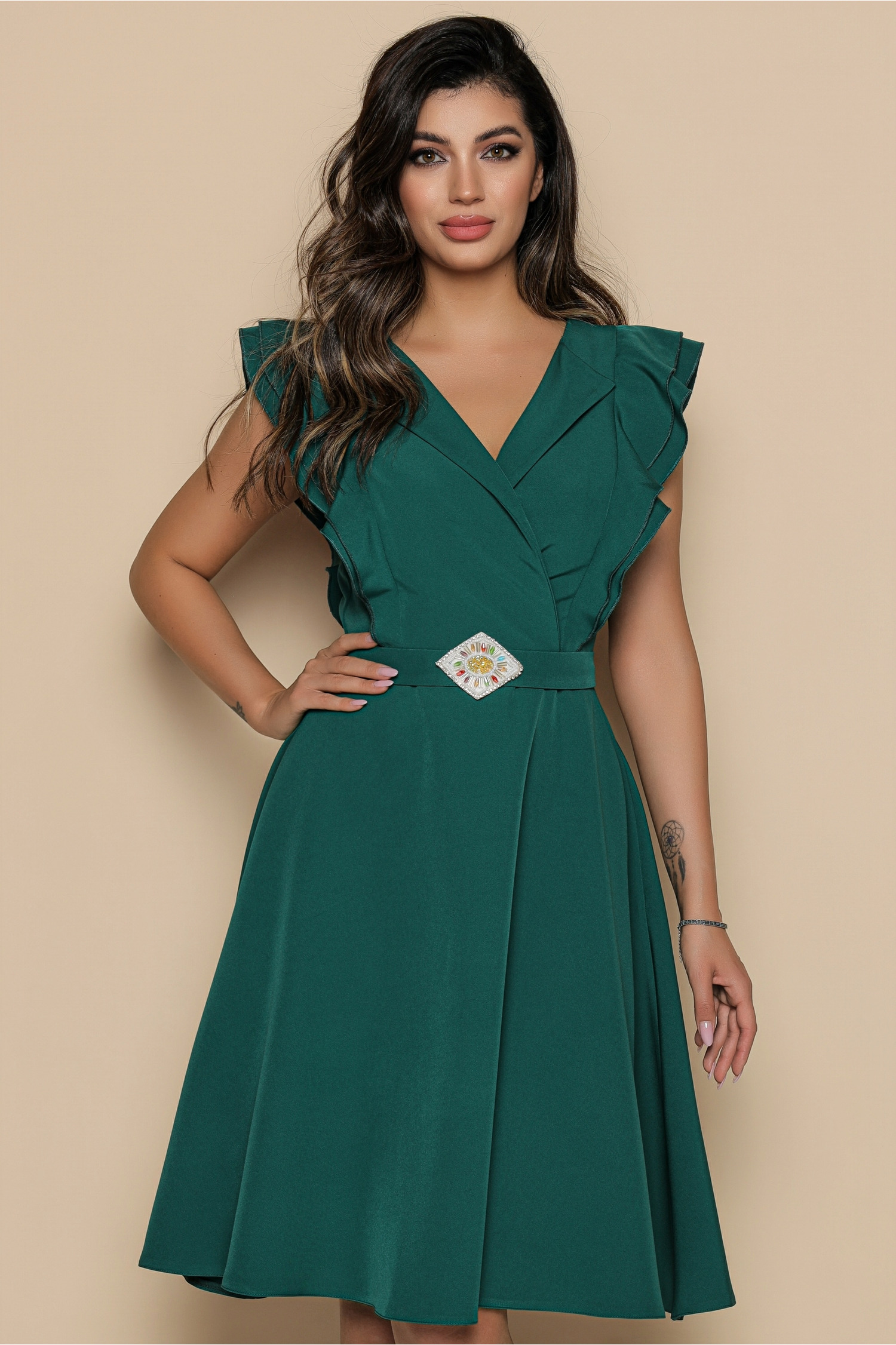 Rochie MBG verde cu accesoriu in talie