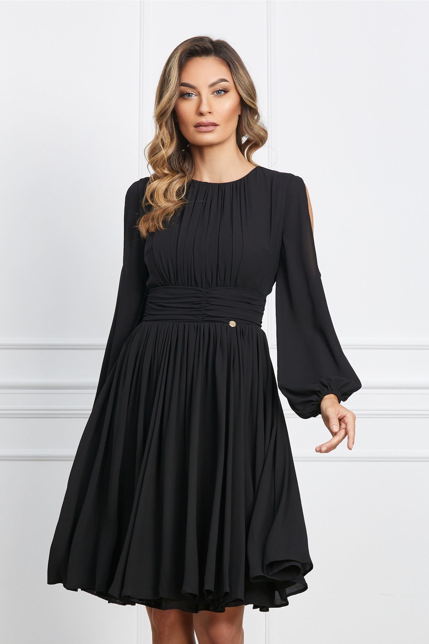 Rochie Dy Fashion neagra cu maneci decupate