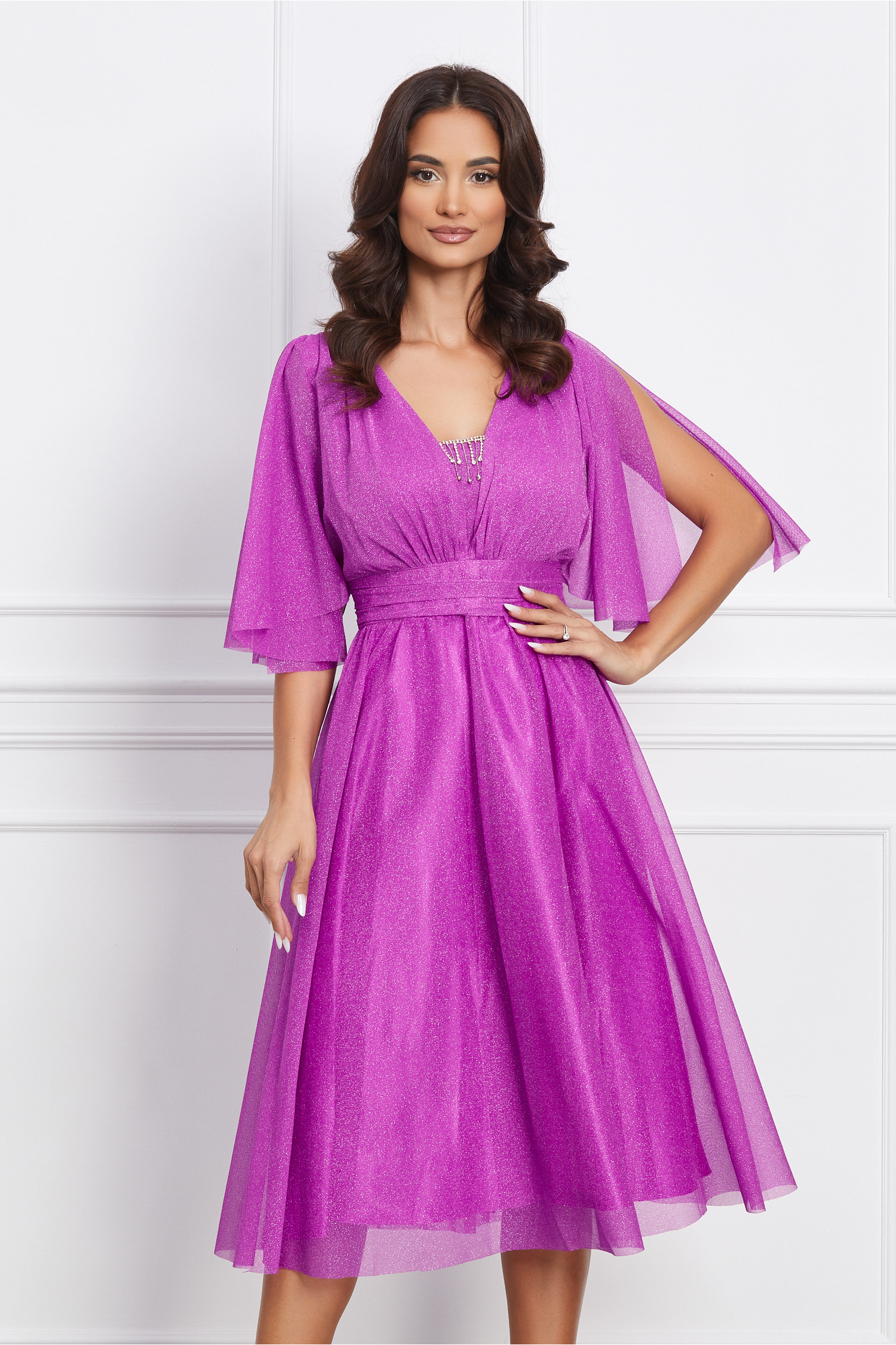 Rochie Delia fucsia cu glitter