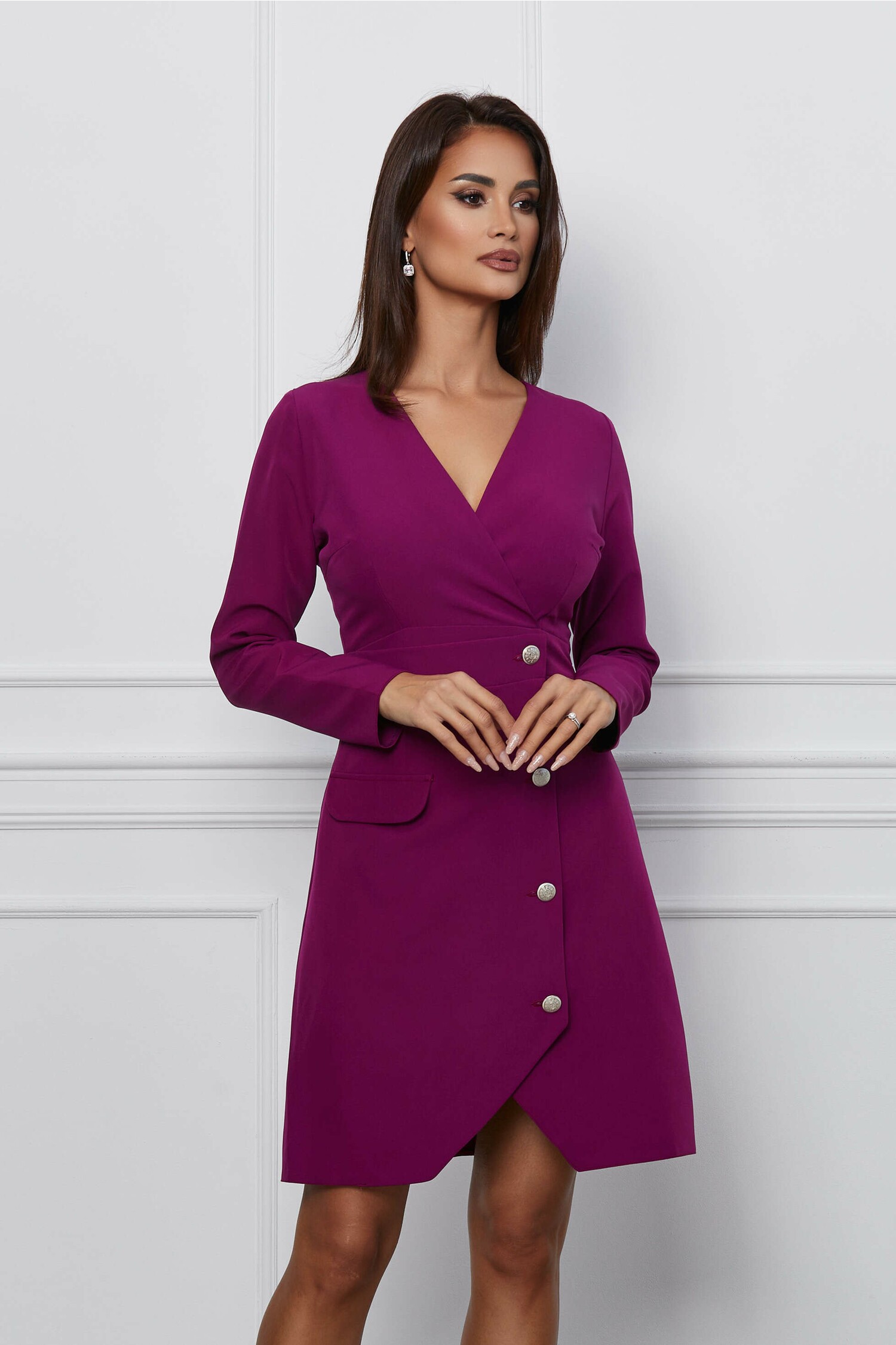 Rochie Moze magenta cu nasturi