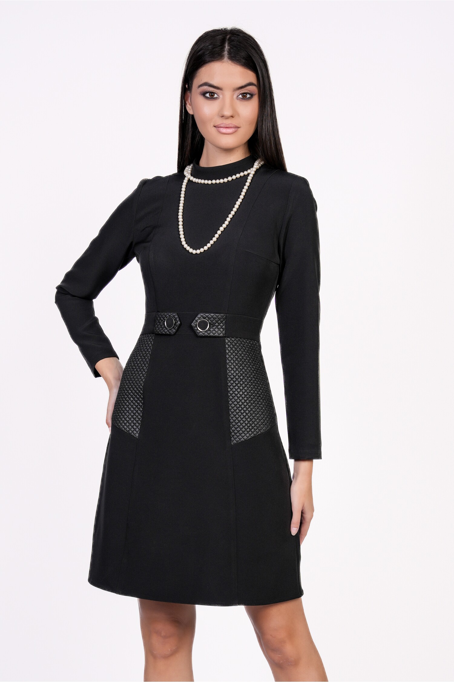 Rochie Moze neagra cu insertii din piele ecologica