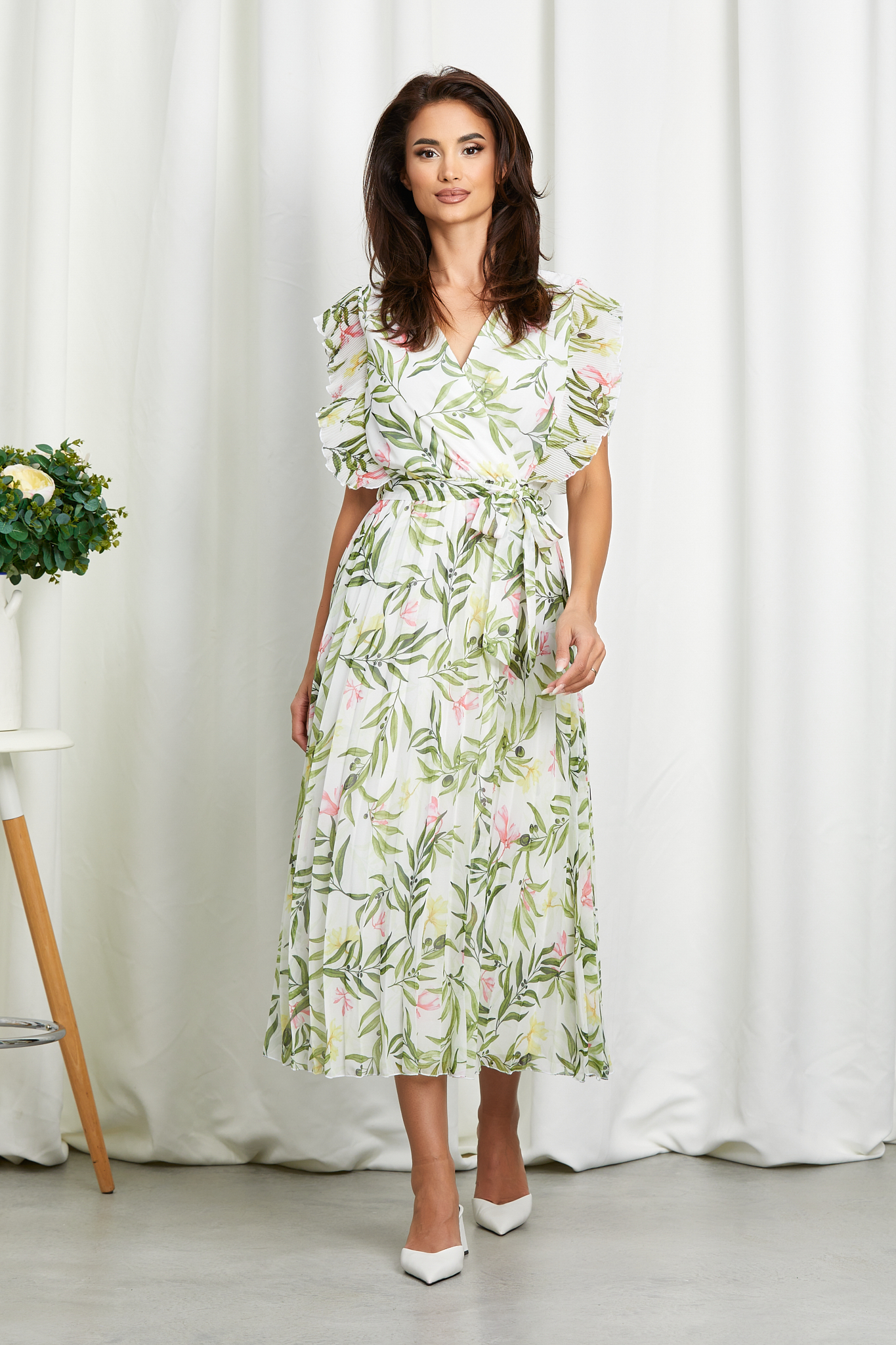 Rochie Judy Alb Verde Floral