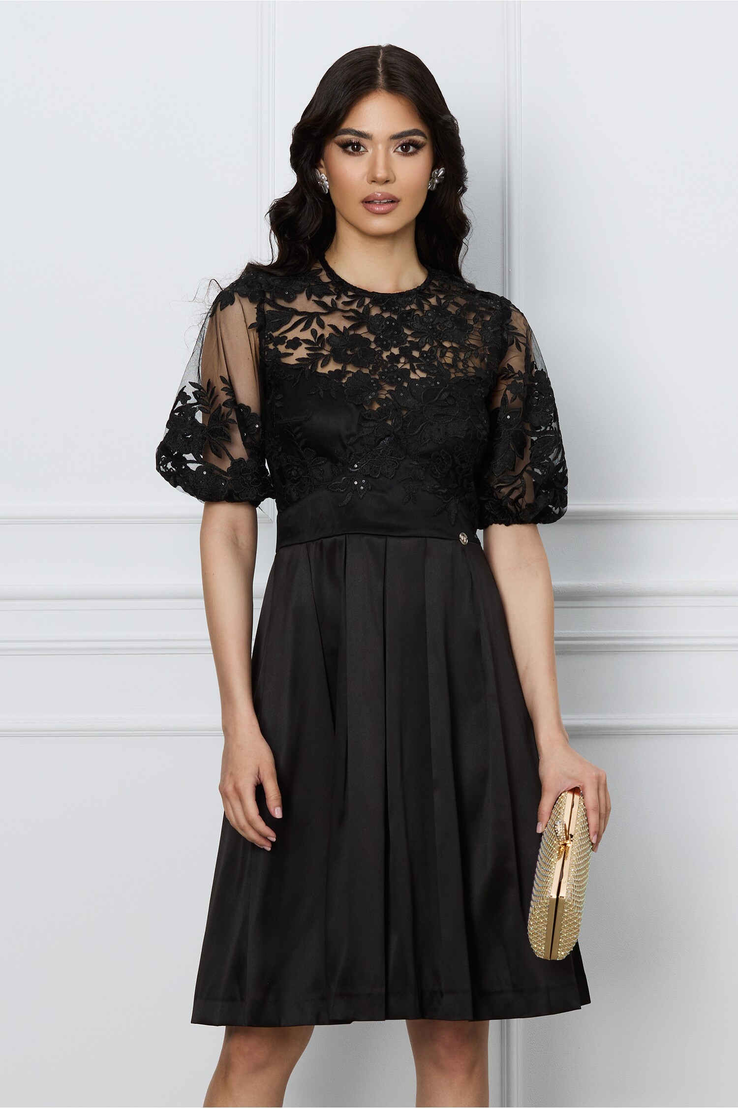 Rochie Dy Fashion neagra cu bust din dantela