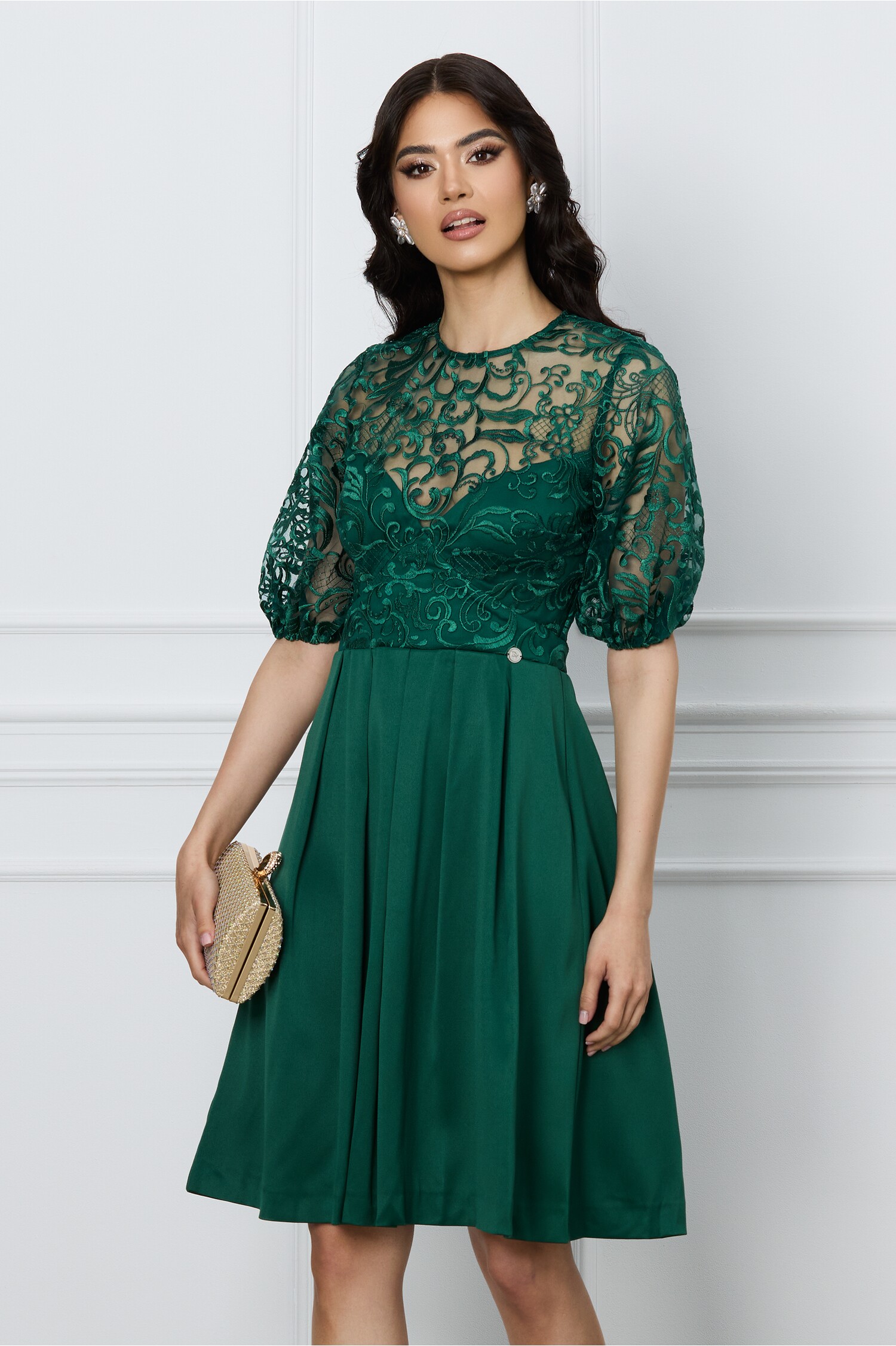 Rochie Dy Fashion verde cu bust din dantela