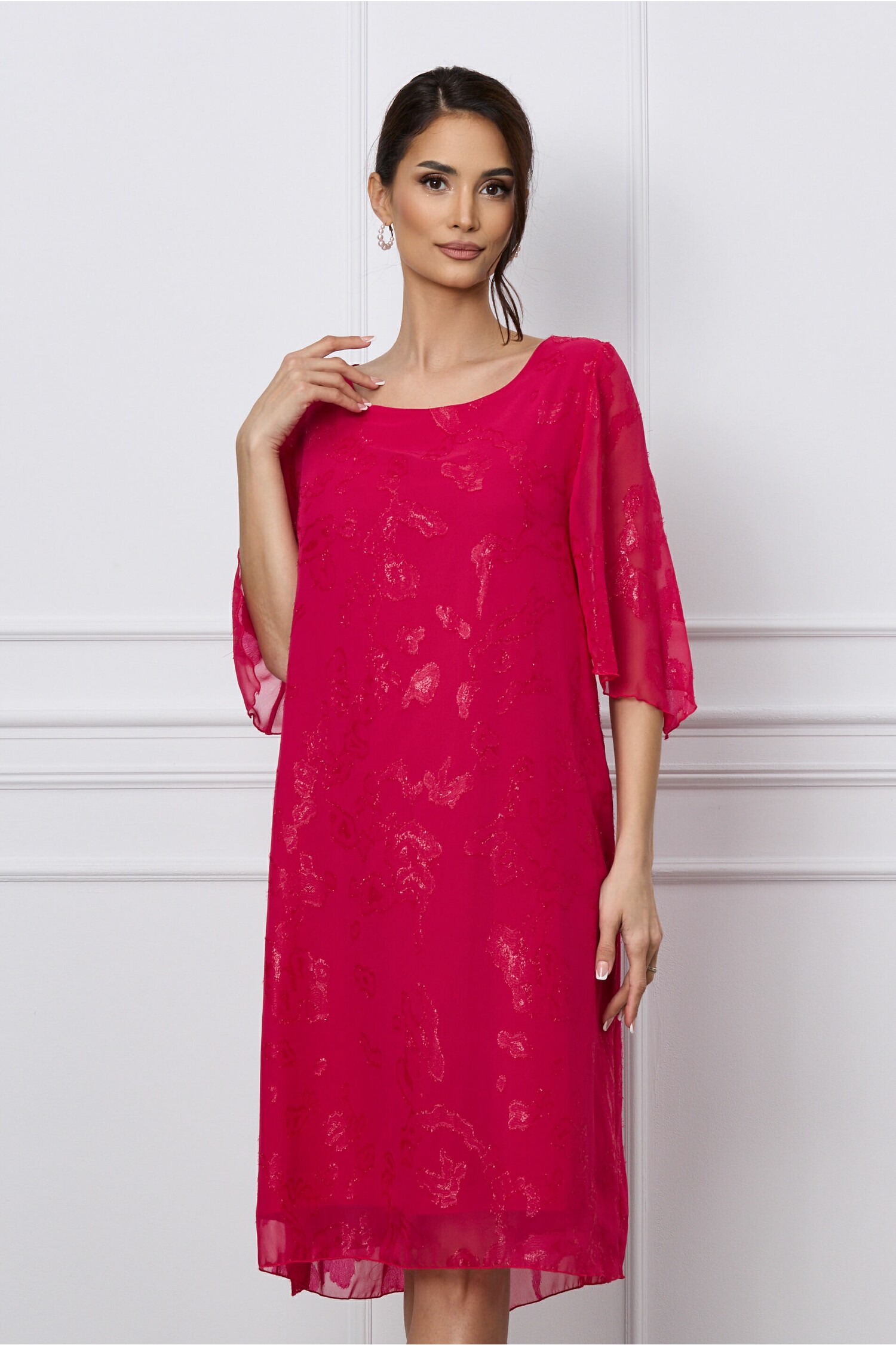 Rochie Alis fucsia din voal cu fir lurex