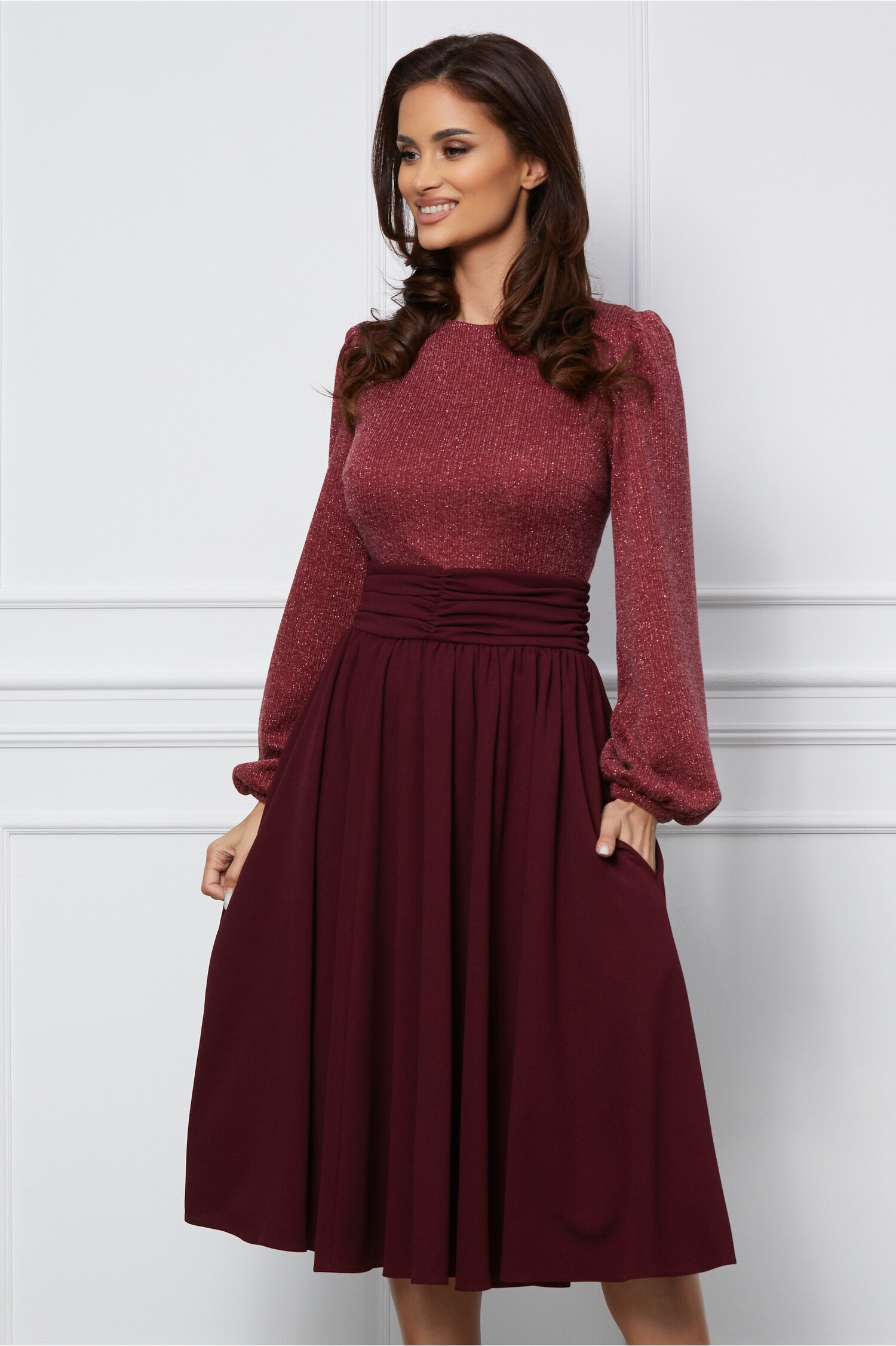 Rochie Dy Fashion bordo cu bust din jerse